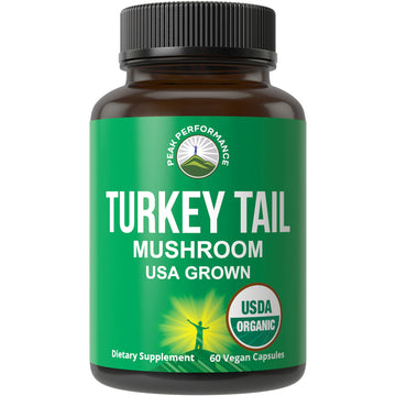 Peak Performance Organic Turkey Tail Capsules - USA Grown Made with Real Turkey Tail Mushroom. Immune System Support Naturally Harvested Mushroom Supplements for Immunity. Vegan Supplement Extract Peak Performance uk supplements