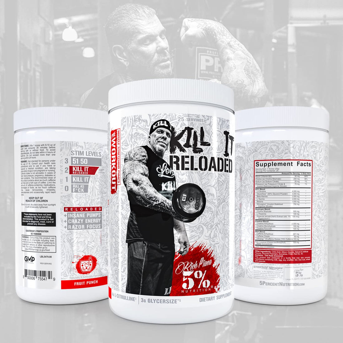 5% Nutrition Rich Piana Kill It Reloaded High Stim Pre-Workout | Ultra Energy, Focus 5% Nutrition uk supplements