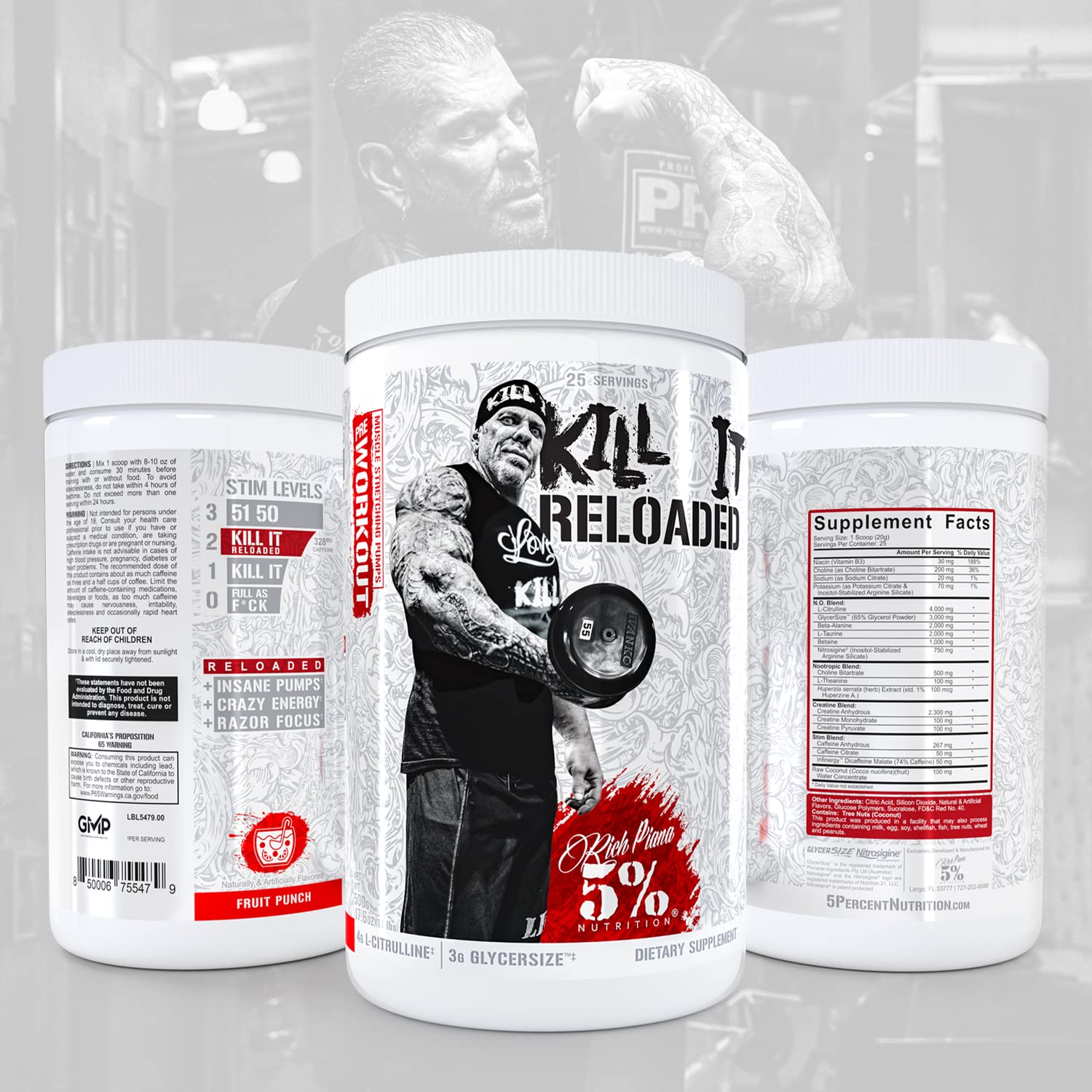 5% Nutrition Rich Piana Kill It Reloaded High Stim Pre-Workout | Ultra Energy, Focus 5% Nutrition uk supplements