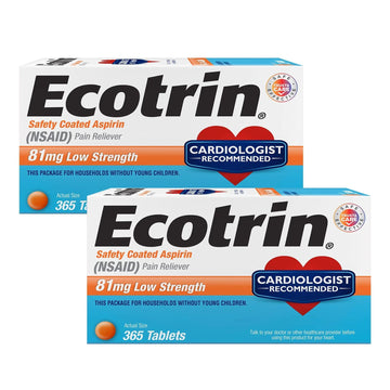 Ecotrin Low Strength Safety Coated Aspirin | NSAID | 81mg | 365 Tablets (2 Pack) Ecotrin uk supplements