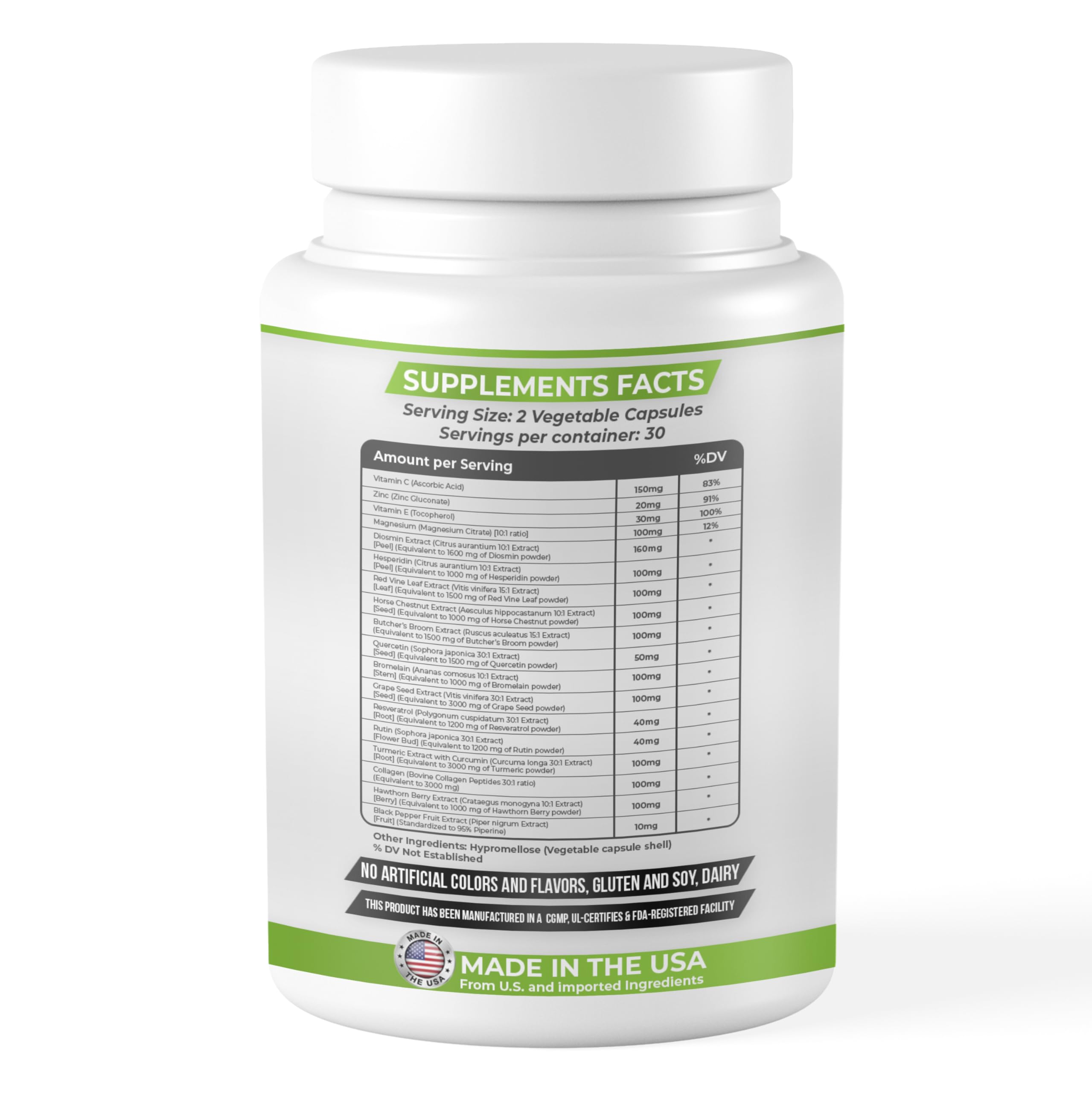 Dash of Vigor 18-in-1 Diosmin Hesperidin Supplement, Quercetin with Bromelain, Zinc, Vitamin C with Rutin Supplement, Horse Chestnut Extract, Butcher's Broom Extract, USA, 60 Capsules DASH OF VIGOR DOFV uk supplements