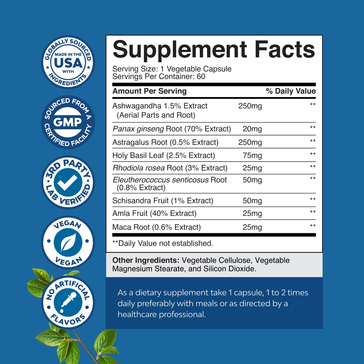 Herbal Adaptogen Mood Support Supplement - Calming Adaptogens Supplement for Stress & Cortisol Management with Ashwagandha Rhodiola Rosea & Maca Root - Vegan & Daytime Friendly - 60 Count Natures Craft uk supplements