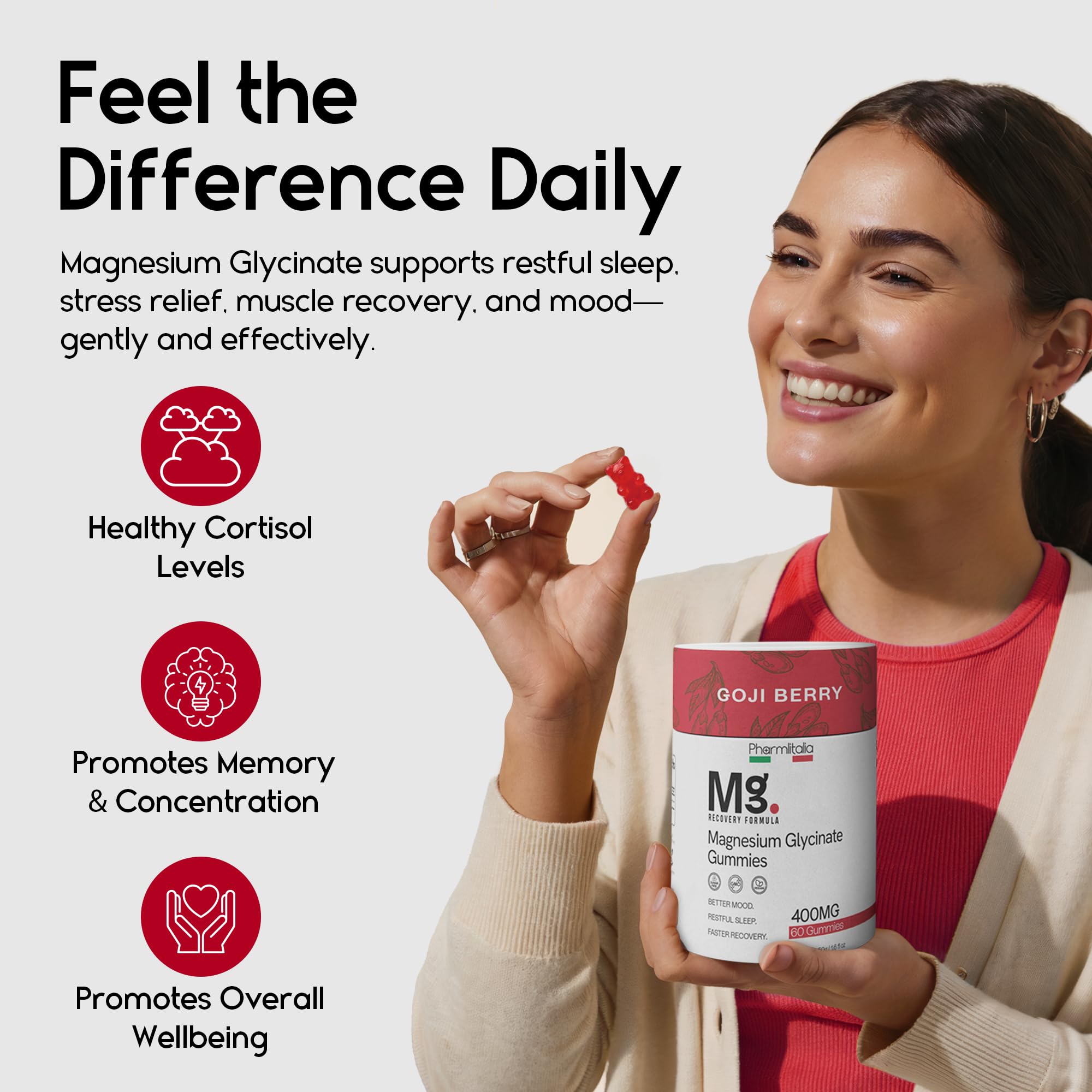 Magnesium Glycinate Gummies 400mg - Sleep Gummies for Kids & Adults - Magnesium Glycinate Chewable High Absorption for Muscle Recovery, Better Sleep & Relaxation (Gojiberry) Pharmlitalia uk supplements