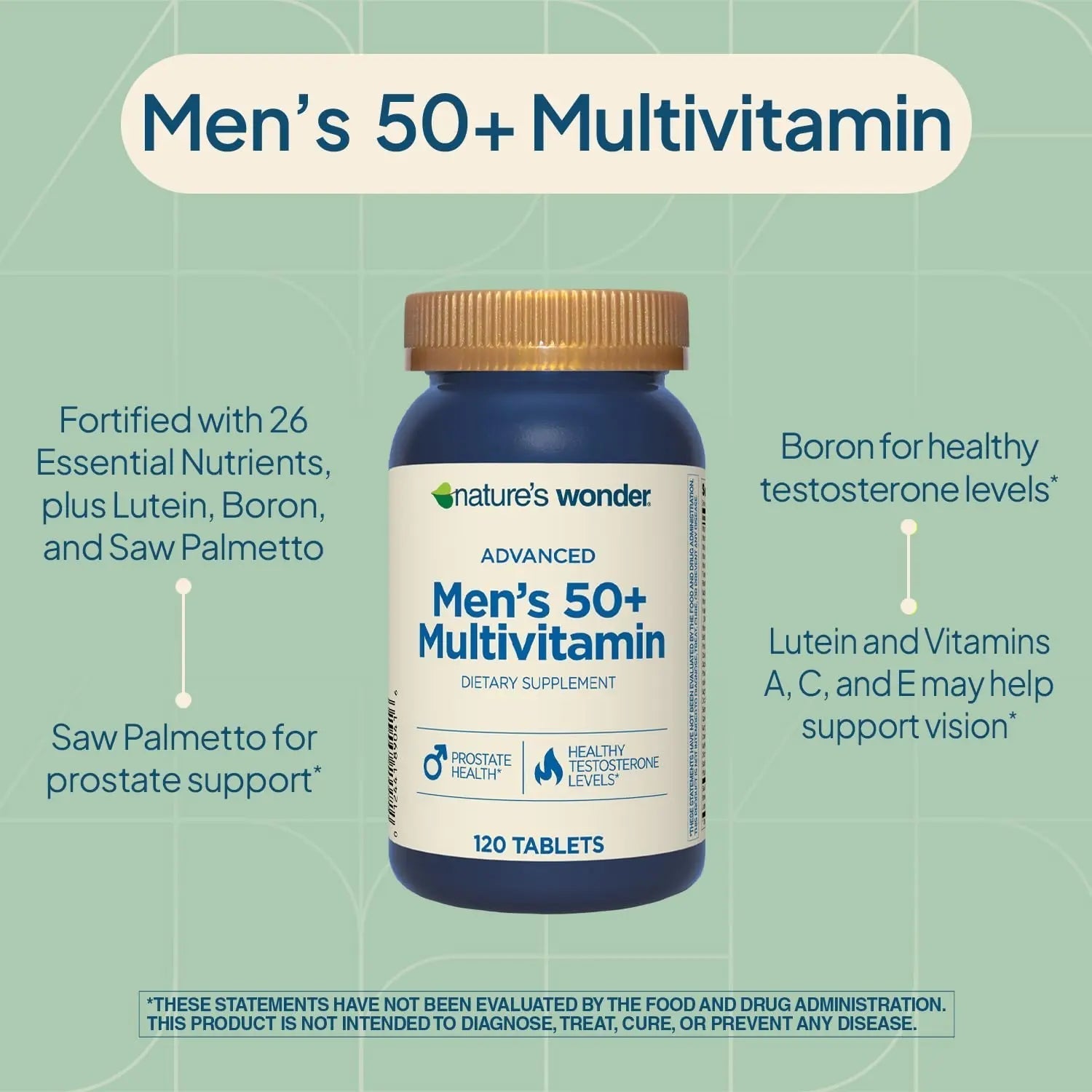 Nature's Wonder Advanced Men's 50+ Multivitamin/Multimineral Supplement with Vitamin D3 and B Vitamins 120 Tablets, 120 Day Supply Nature's Wonder uk supplements
