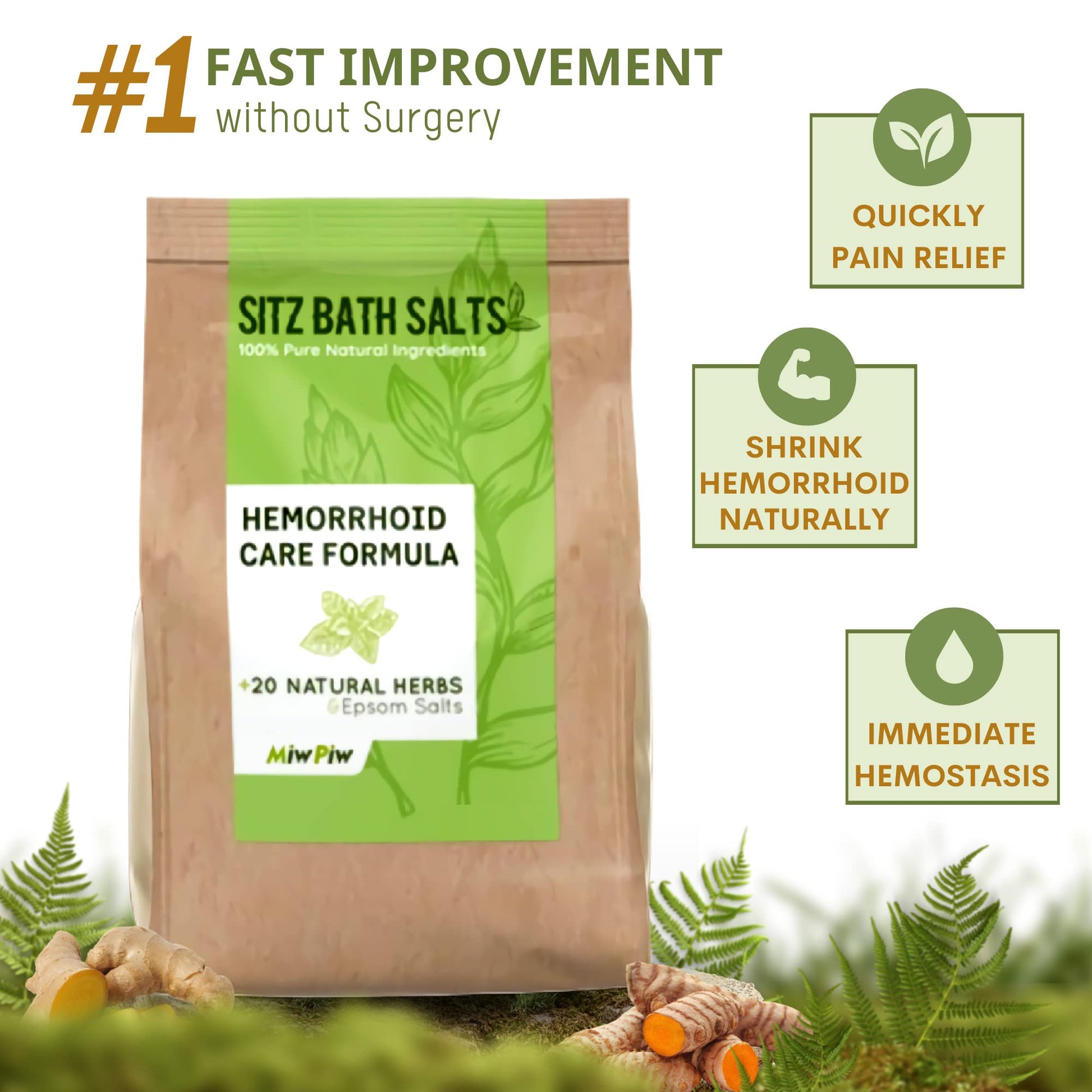 Miw Piw Sitz Bath Salts for Hemorrhoids 15.6 Oz- Soothing Relieving Bleeding Shrinking Internal External Treatment +20 Natural Herbs, Epsom Salt - Suppositories Remedy Postpartum Fissure Miw Piw uk supplements