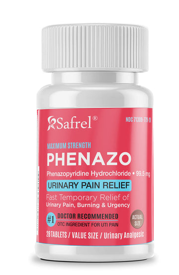 Safrel Urinary Pain Relief | UTI Relief | Fast Acting | Bladder Discomfort & Pain Relief | Phenazopyridine Hydrochloride 99.5mg (28 Count) Safrel uk supplements