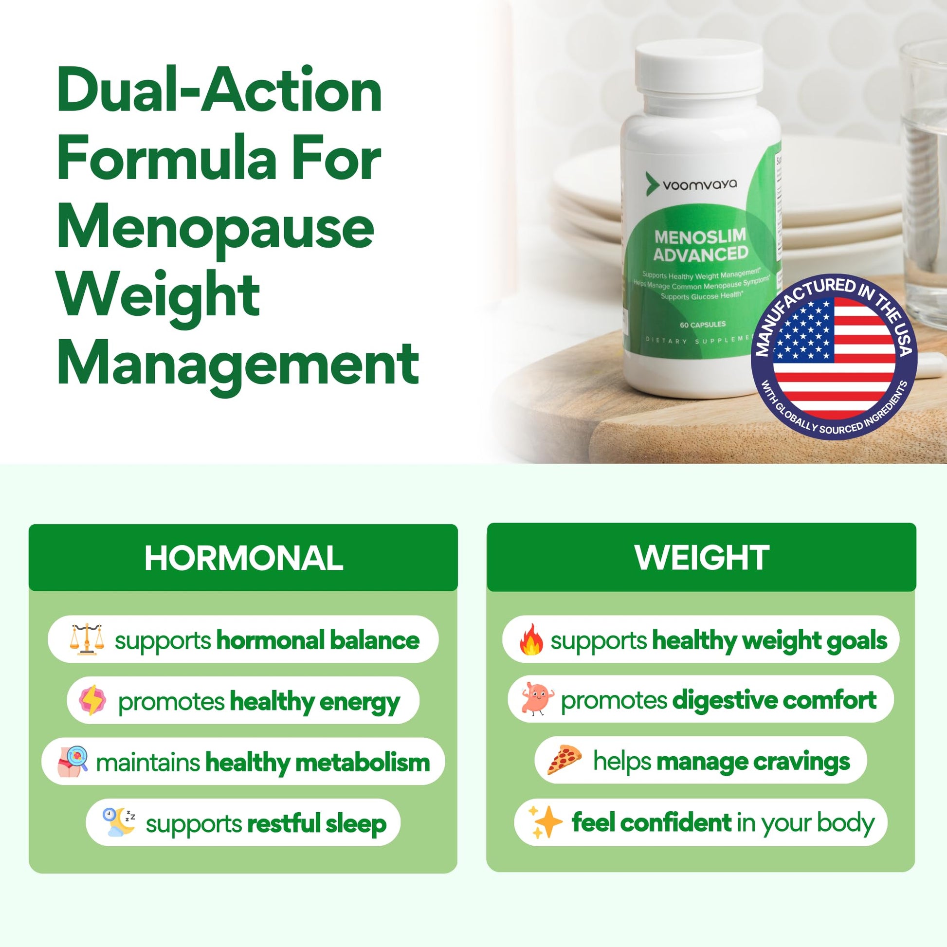 VoomVaya MenoSlim Advanced Menopause Weight Loss for Women – Menopause & Perimenopause Supplement for Women – Supports Healthy Metabolism & Overall Wellness – 60 Capsules VoomVaya uk supplements