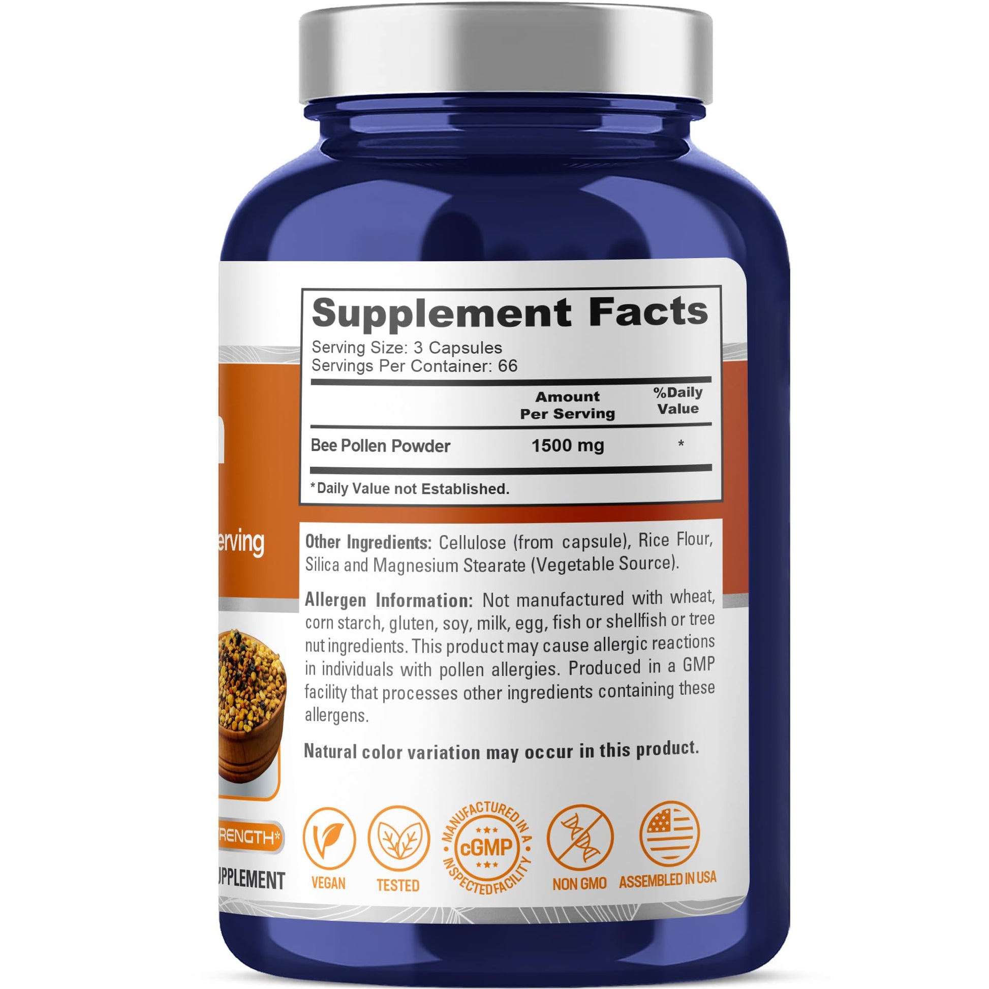 NusaPure Bee Pollen 1500mg 200 Veggie Caps (100% Vegetarian, Non-GMO, Vegan) Naturally Occurring Proteins, Aminoacids NusaPure uk supplements