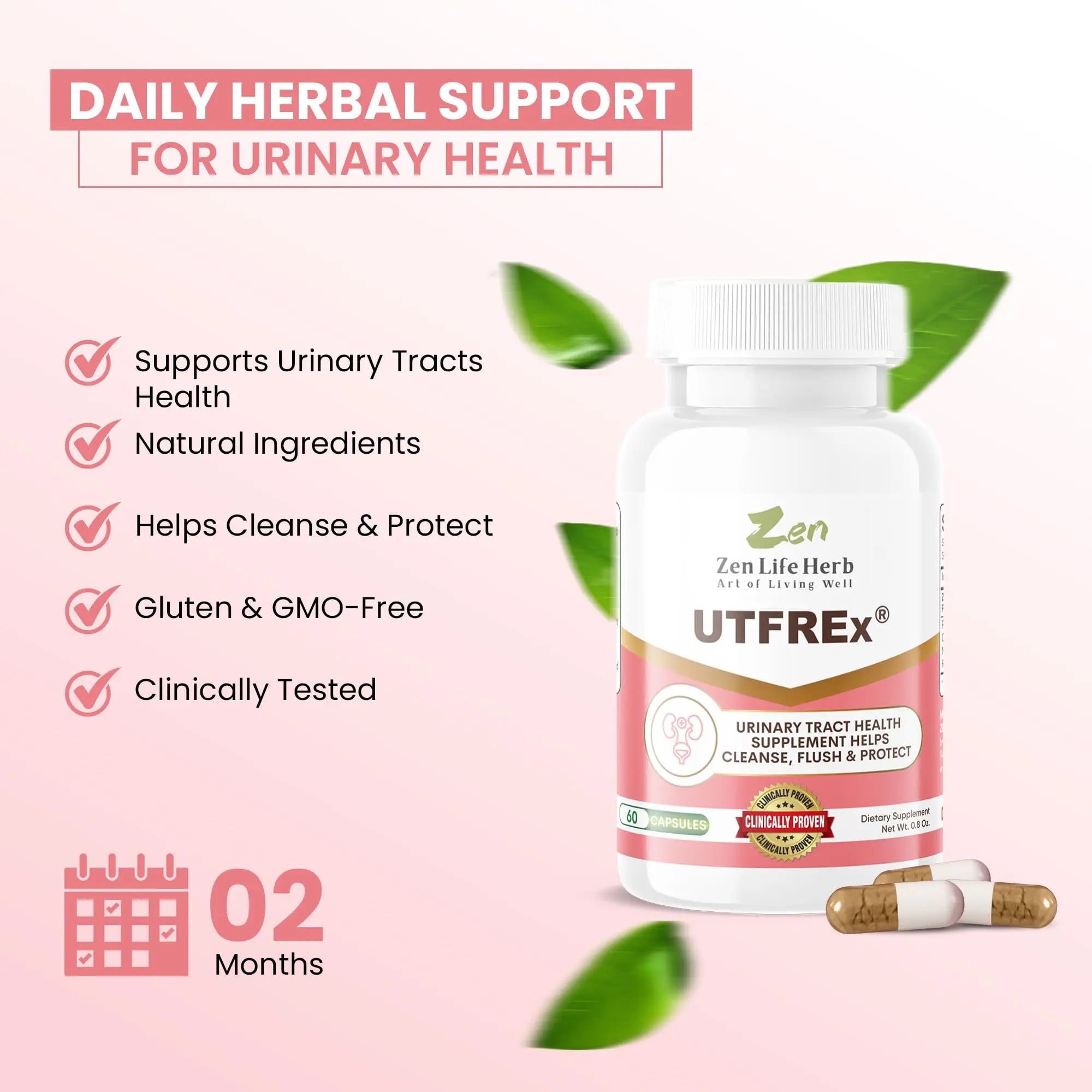 ZEN LIFE HERB UTFREx – Fast Acting - Promotes Urinary Tract Health Supports Healthy Immune and Urinary System, No Vitamins, Minerals, Prebiotics, Sugar, Plant-Based Supplement (60 Capsules) ZEN LIFE HERB uk supplements