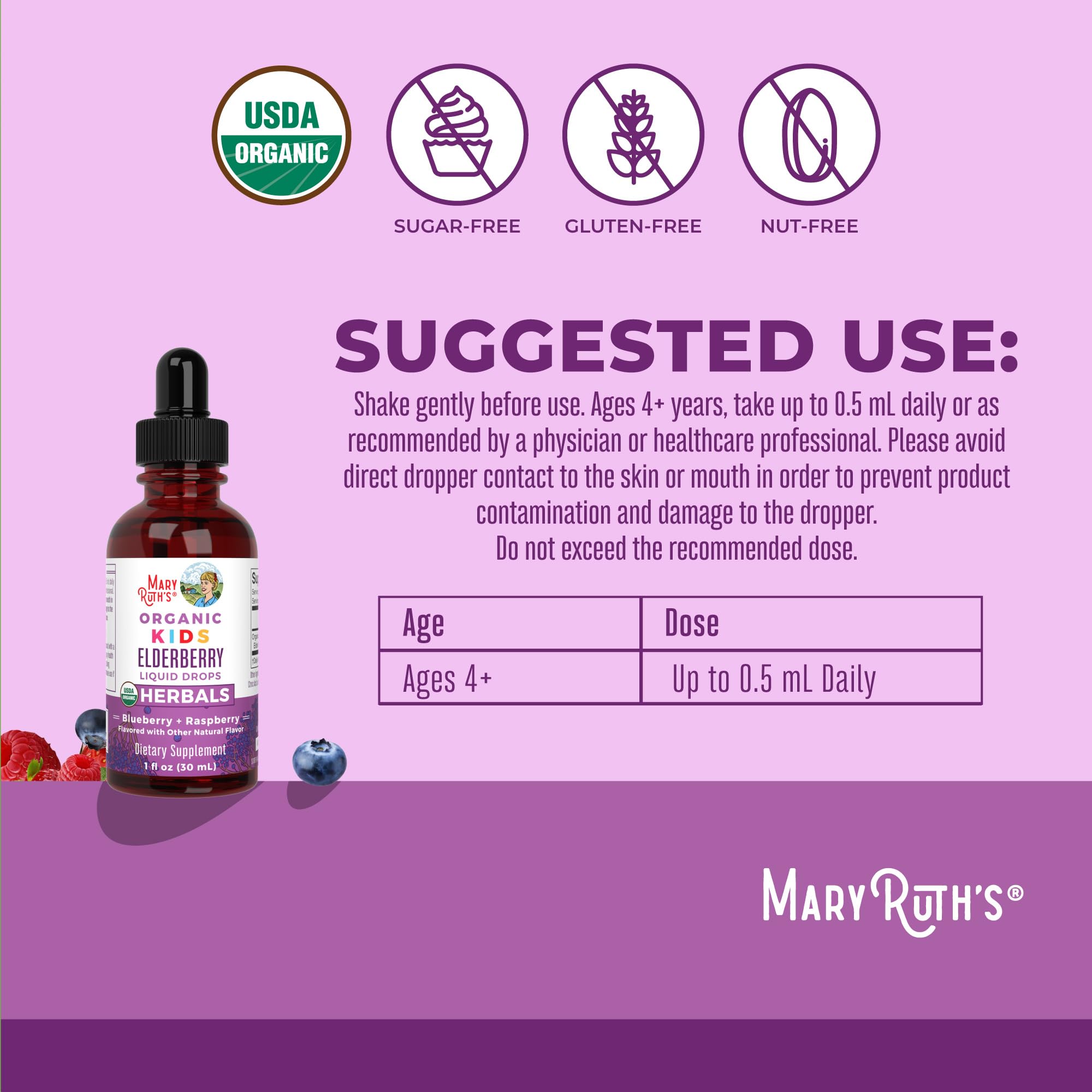 MaryRuth Organics USDA Organic Elderberry Liquid Drops for Kids | Vegan Elderberry Extract Organic Glycerin | Immune Support Supplement | Overall Health | Formulated for Ages 4-13 | 1oz MARYRUTH'S uk supplements