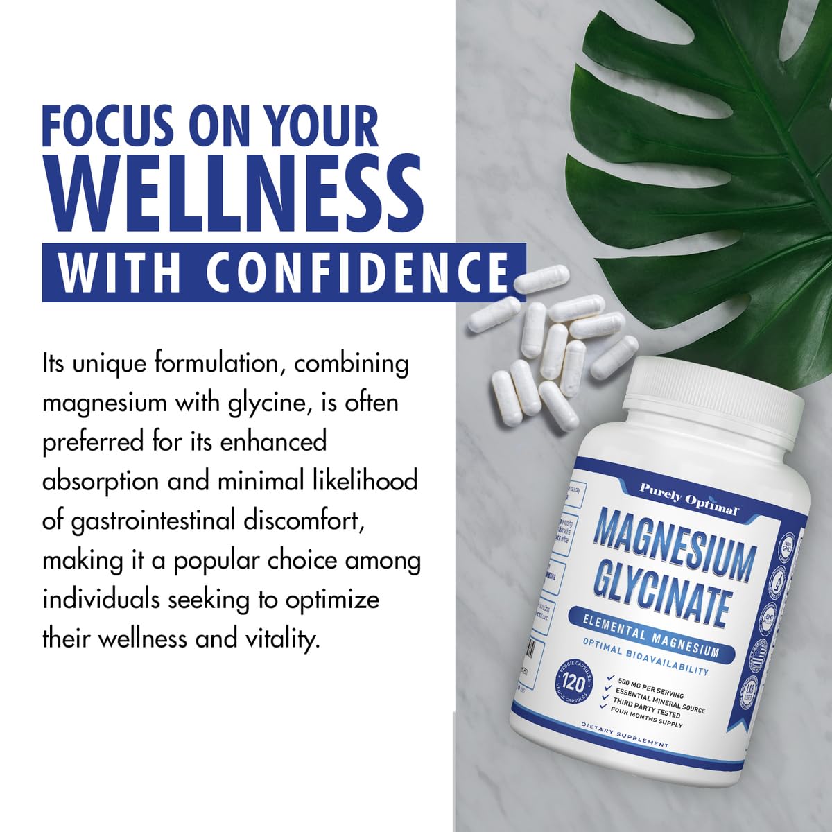 Purely Optimal Magnesium Glycinate 500mg – Sleep Support & Stress Relief – Gentle, High Absorption Magnesium Supplement for Muscle Relaxation, Calm & Nerve Support – 120 Capsules Purely Optimal uk supplements