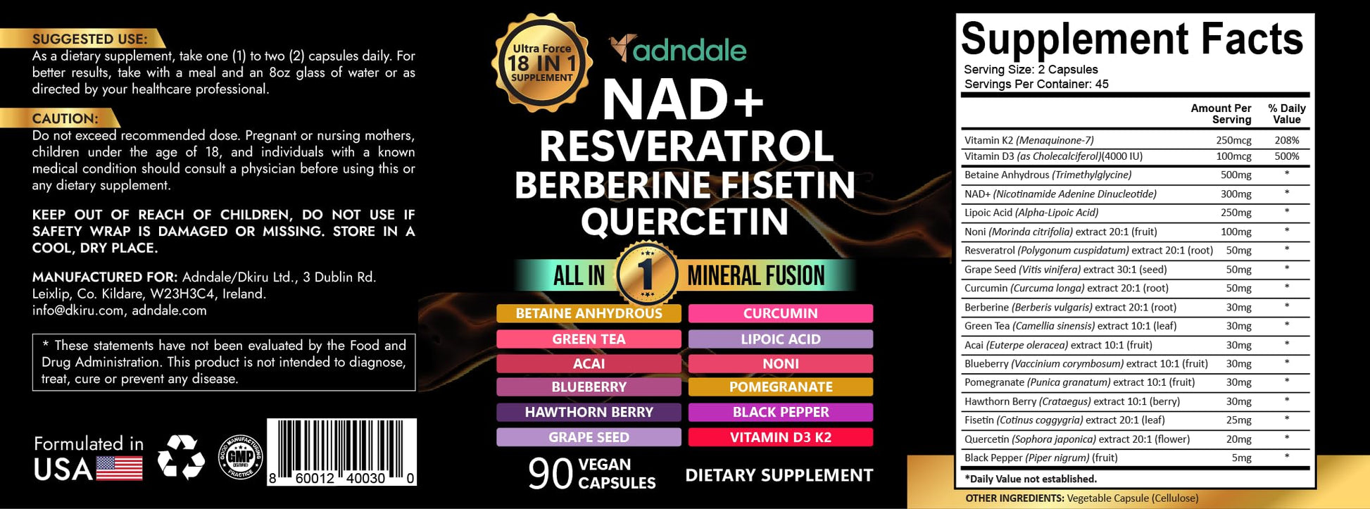Adndale Liposomal NAD Supplement. Longevity Formula NMN Supplement Alternative. 90CT Advanced NAD+ Resveratrol Adndale uk supplements