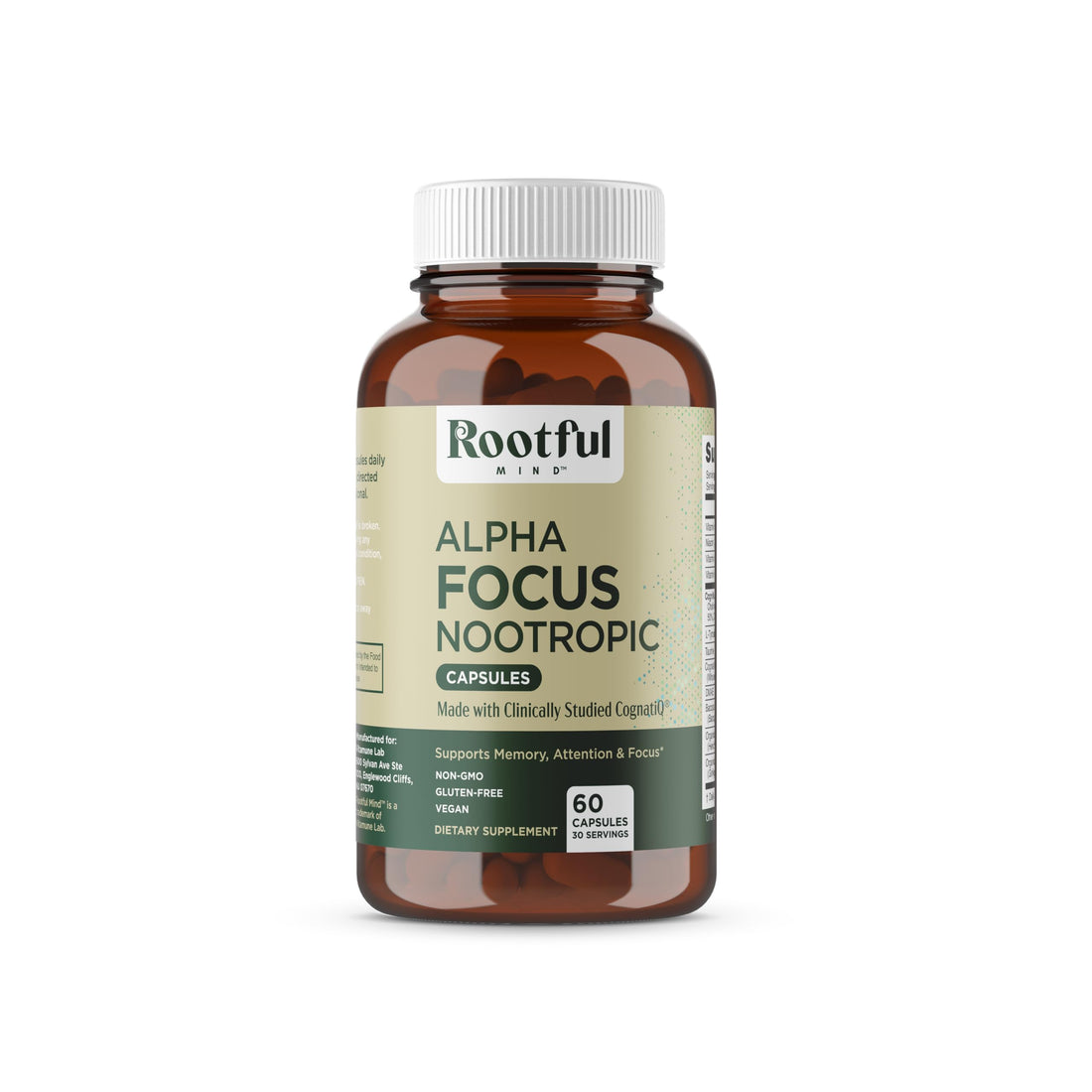 Rootful Mind Alpha Focus Nootropic - Memory and Focus Brain Booster Supplement with Choline, Citicoline, GPC, L-Tyrosine, Bacopa Monnieri, DMAE, Gingko Biloba, Lion's Mane, Niacinamide - 60 Capsules Rootful Mind uk supplements