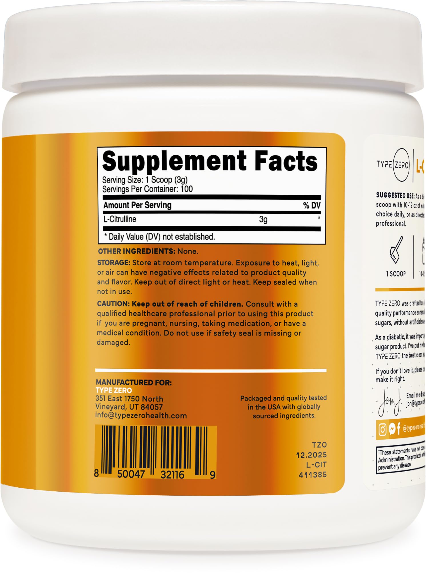 Type Zero L-Citrulline Base Powder, 3,000mg Per Serving - 100 Servings Type Zero uk supplements
