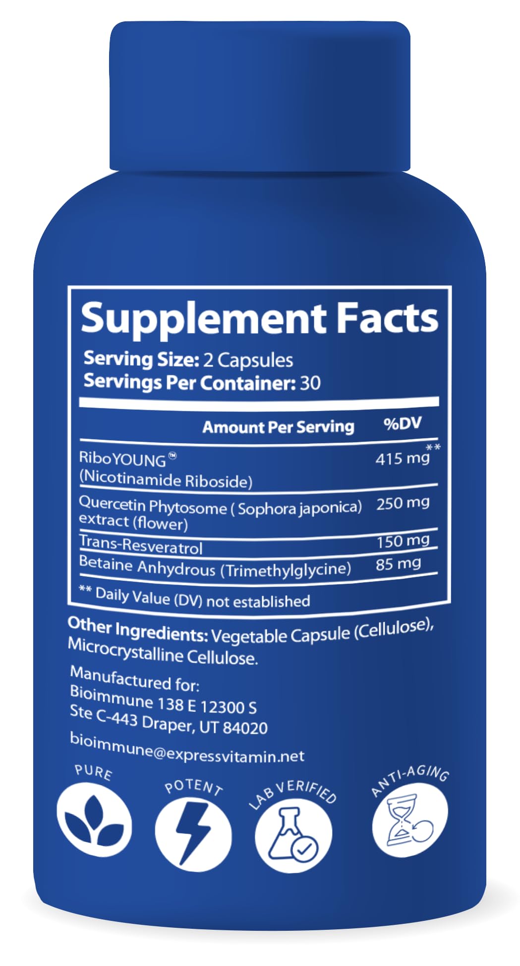 BioImmune NAD+ Supplement. Exclusive Formula w/Patent Pending RiboYOUNG™. Nicotinamide Riboside, Quercetin, Resveratrol, Betaine NRF2 Activator. Anti Aging True NAD Supplement BioImmune uk supplements