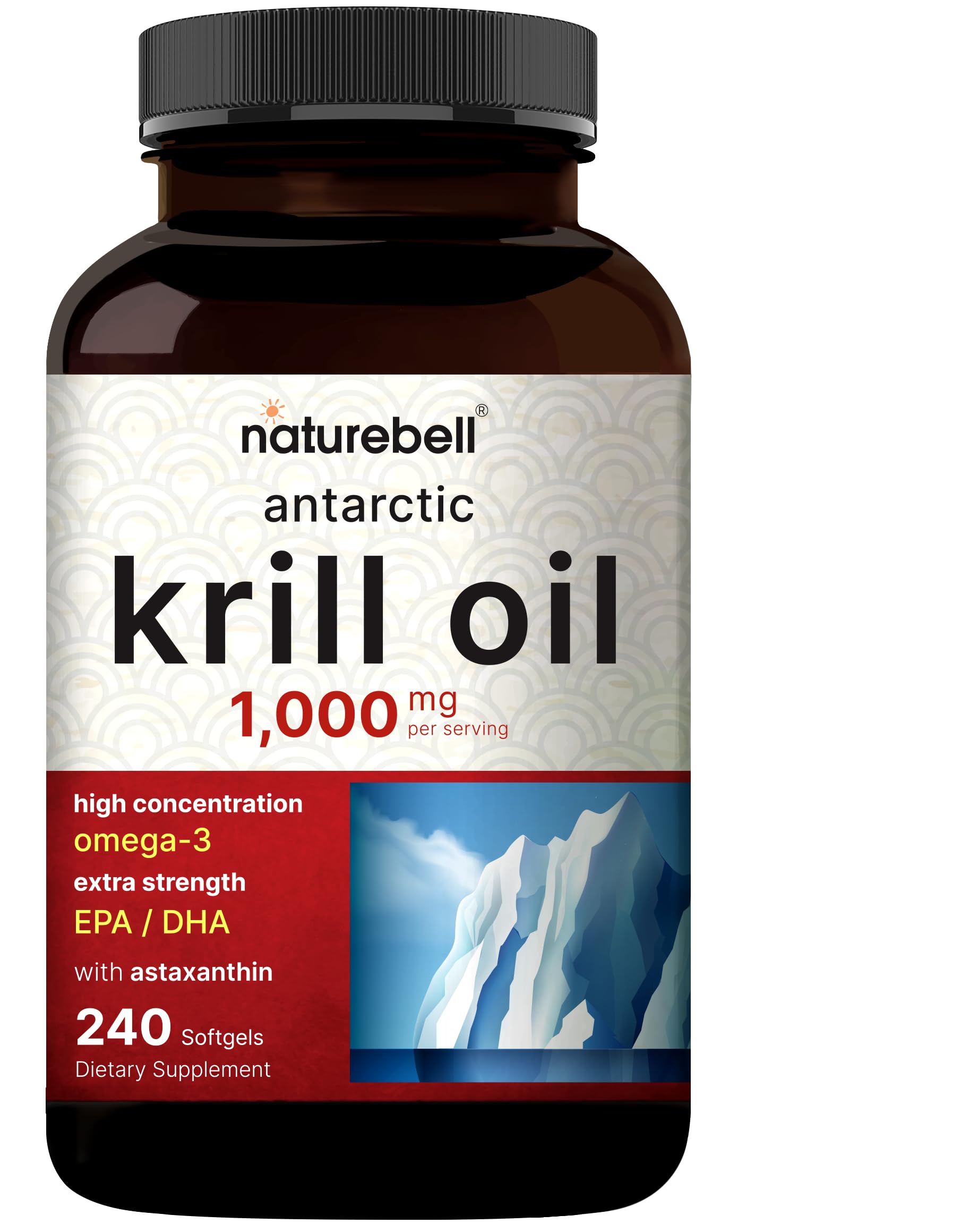 NatureBell Antarctic Krill Oil 1000mg Supplement, 240 Softgels, Natural Source of Omega-3 NatureBell uk supplements