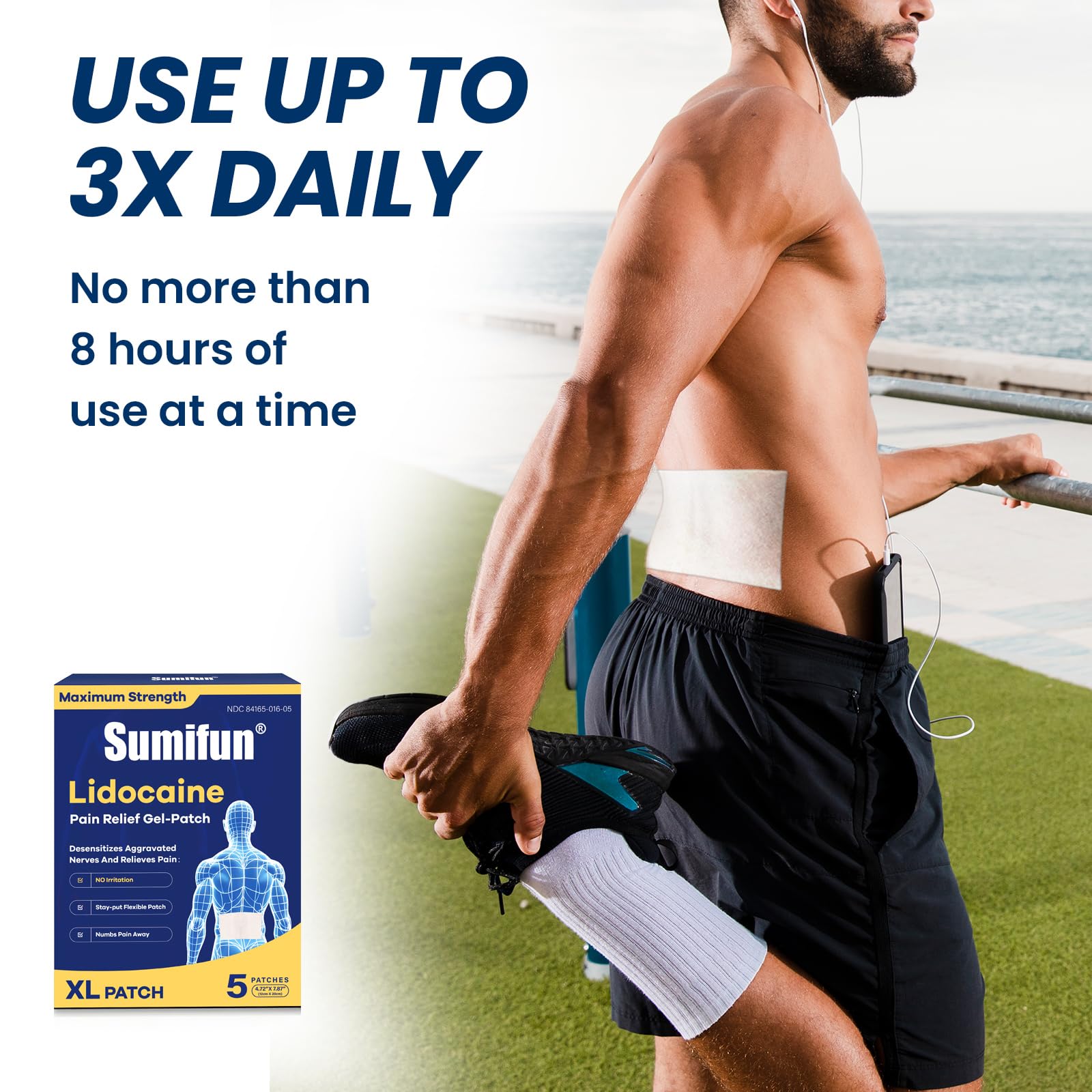 Sumifun XL Lidocaine Patches for Pain Relief, 4% Lidocaine Maximum Strength OTC, Extra Large 4.72"x7.87" for Full Back Pain Patches & Large Areas, 5 Count Sumifun uk supplements