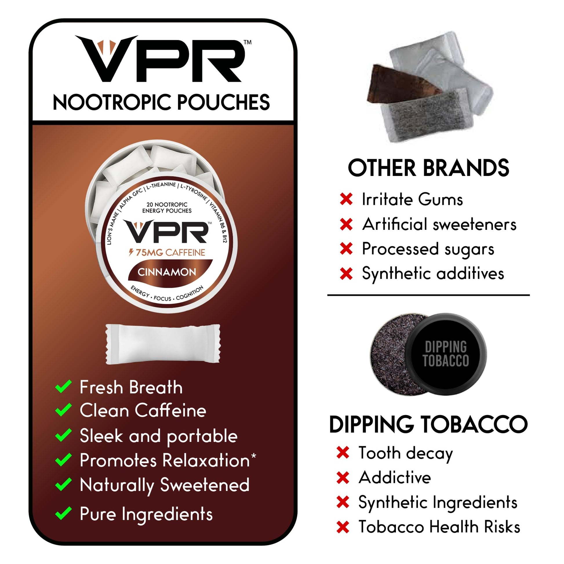 VPR 75MG Caffeine Nootropic Pouches | 20 Count Energy Pouches with Lion's Mane, Alpha-GPC, Vitamin B6 & B12, L-Theanine, and L-Tyrosine | Naturally Flavored Focus Pouches with No Sugar (Variety Pack) VPR Energy uk supplements