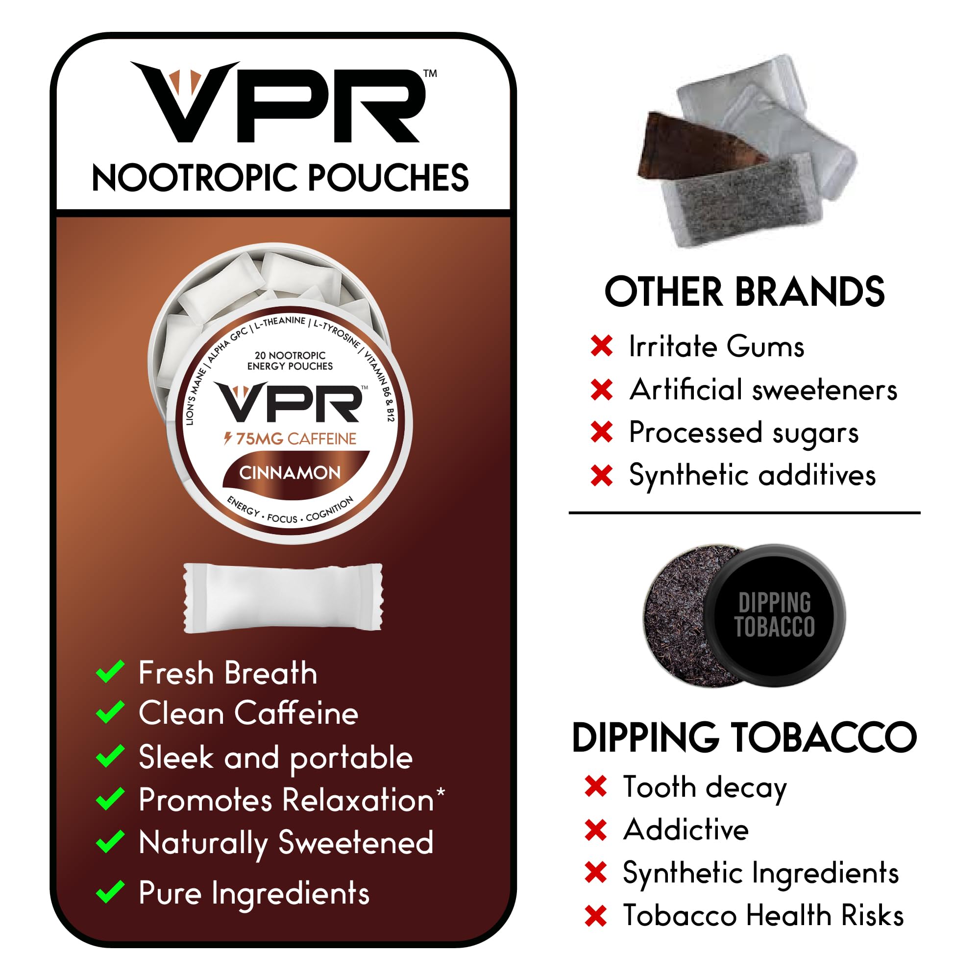 VPR 75MG Caffeine Nootropic Pouches | 20 Count Energy Pouches with Lion's Mane, Alpha-GPC, Vitamin B6 & B12, L-Theanine, and L-Tyrosine | Naturally Flavored Focus Pouches with No Sugar (Variety Pack) VPR Energy uk supplements