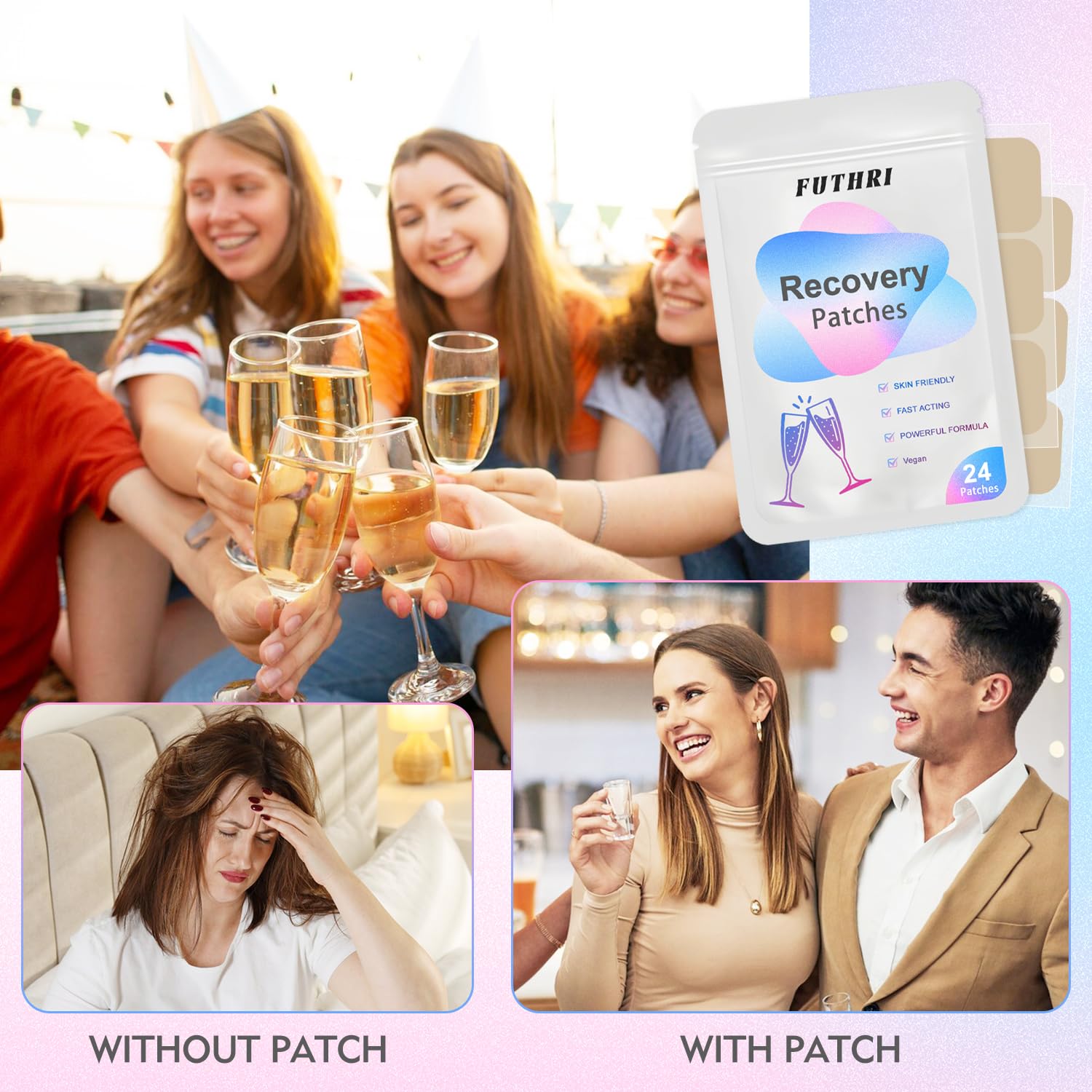 FUTHRI Recovery Patch 24 Pack: Wake Up Refreshed with Natural Ingredients - Waterproof & Skin-Friendly - Pre-Drink Patch for Festivals & Nights Out FUTHRI uk supplements