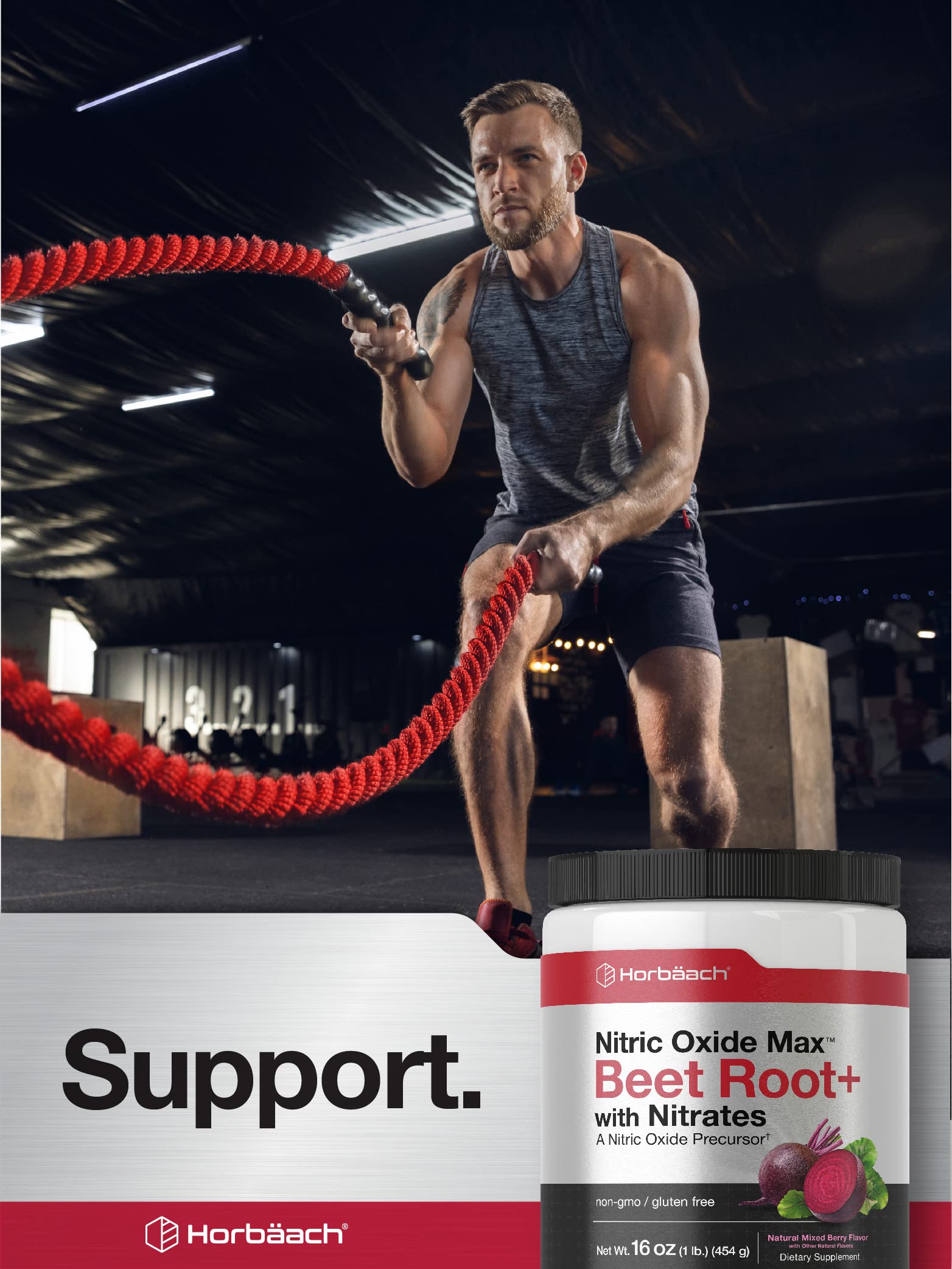 Nitric Oxide Beet Root Powder | 16 oz (454g) | Natural Mixed Berry Flavor | with Nitrates Horbäach uk supplements