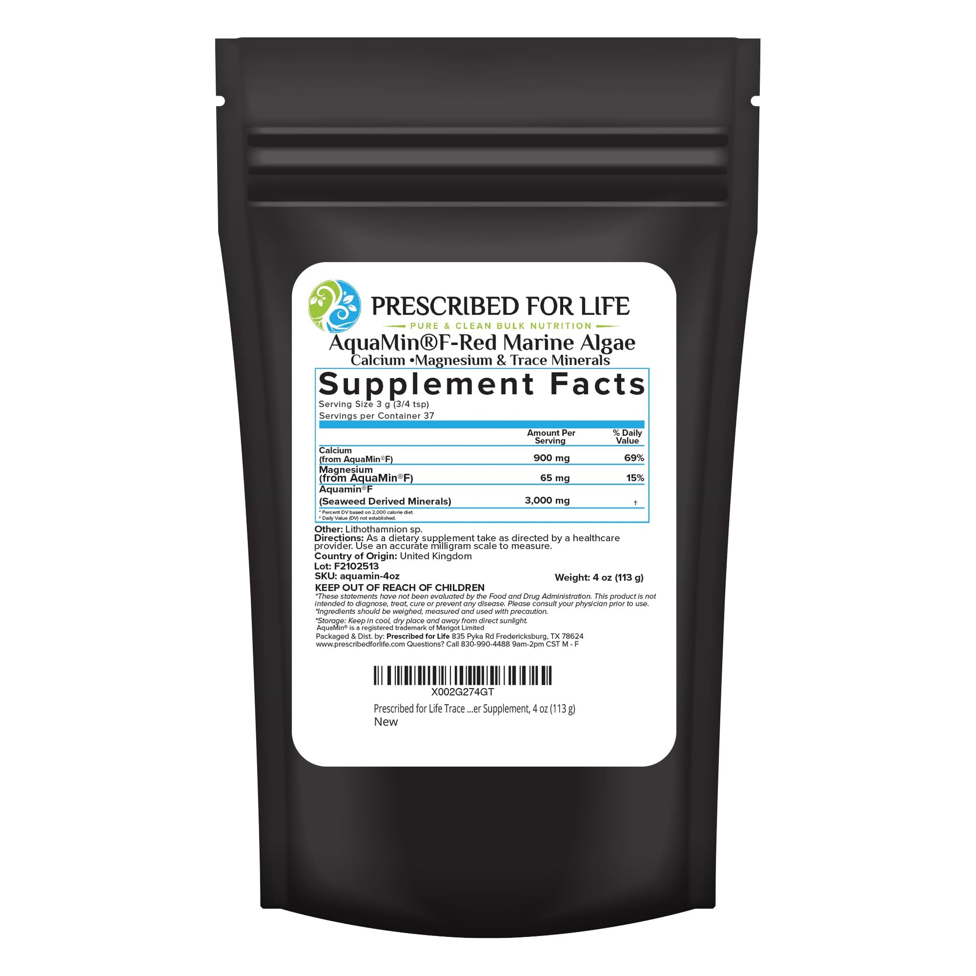 Prescribed for Life Aquamin Powder, Red Marine Algae Supplements, Rich in Plant Based Calcium & Magnesium, 72 Trace Minerals, Non GMO (113g) Prescribed For Life uk supplements