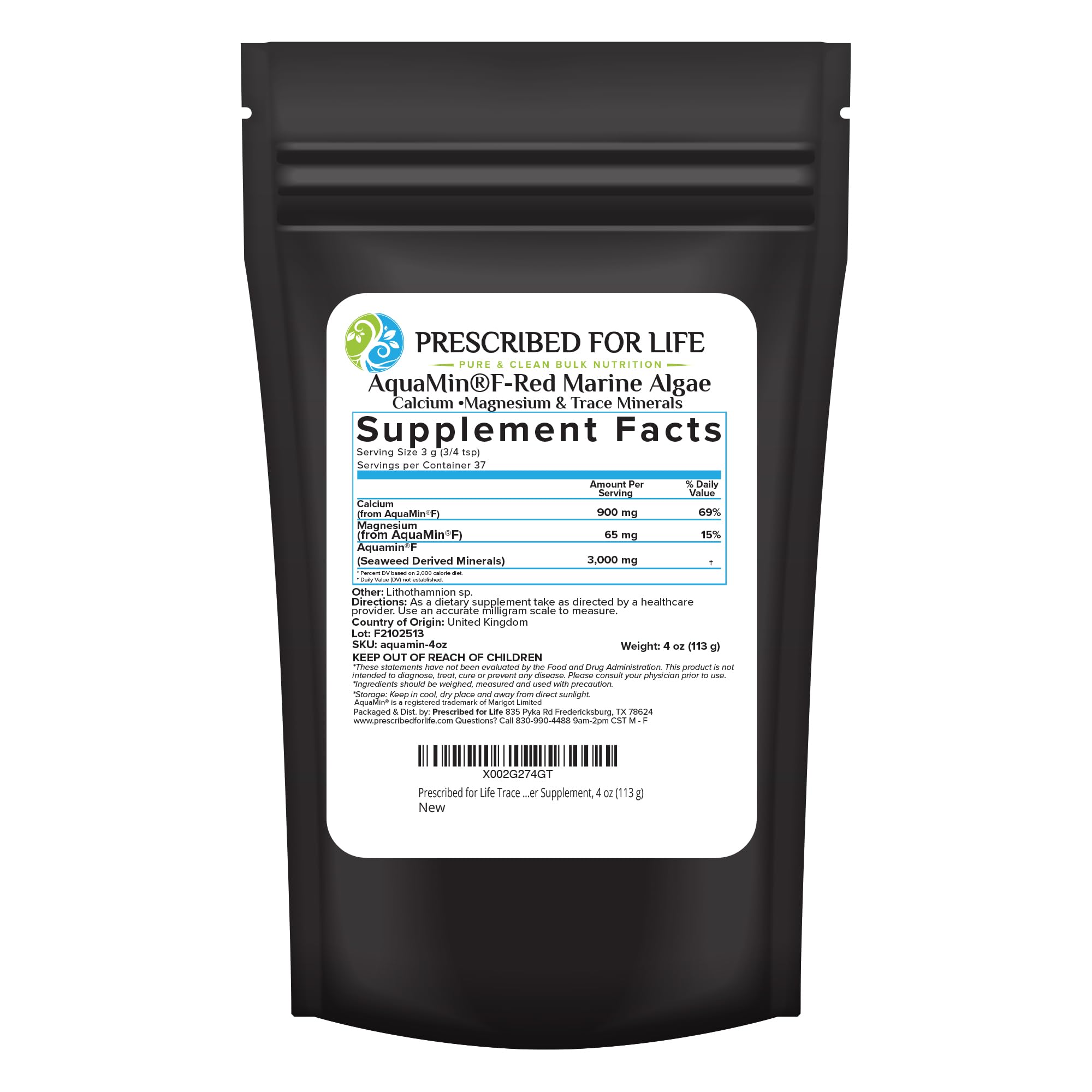 Prescribed for Life Aquamin Powder, Red Marine Algae Supplements, Rich in Plant Based Calcium & Magnesium, 72 Trace Minerals, Non GMO (113g) Prescribed For Life uk supplements