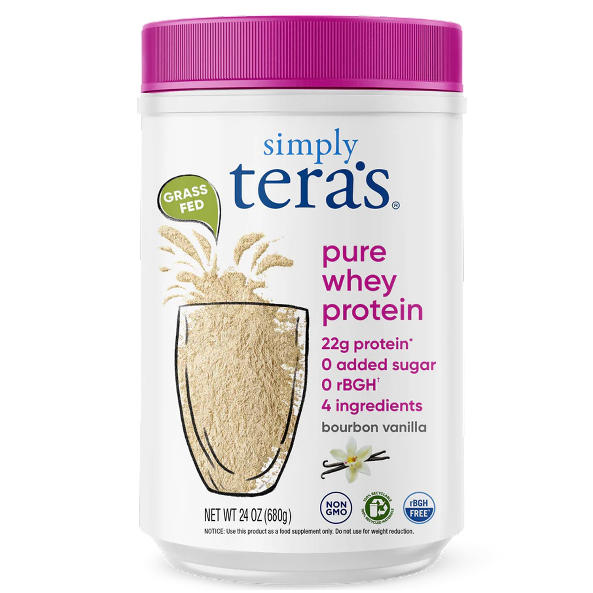 simply tera's Pure Whey Protein Powder - Grass Fed Vanilla Whey Protein Powder, Clean, Made Without Artificial Sweeteners, Non-GMO, Kosher, rBGH-Free, Soy-Free - 24 Oz simply tera's uk supplements