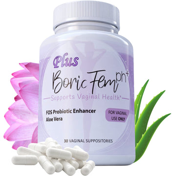 Boric Acid Vaginal Suppositories Plus Aloe Vera & FOS Probiotic Enhancer 800mg/, 30 Count All Natural N' More uk supplements