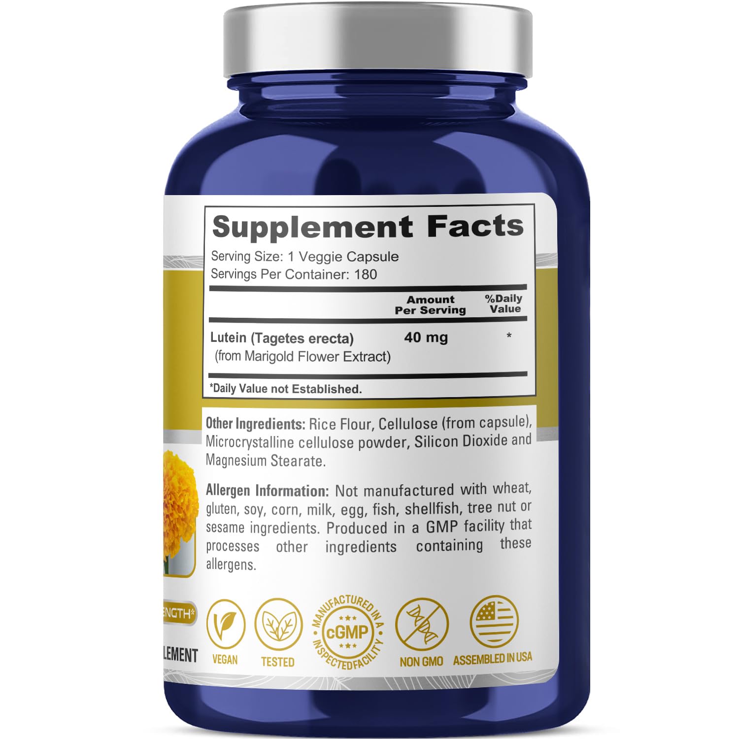 NusasPure Lutein - Suitable for Vegetarian/Vegan, Non - GMO - 40 mg - 180 Capsules NusaPure uk supplements