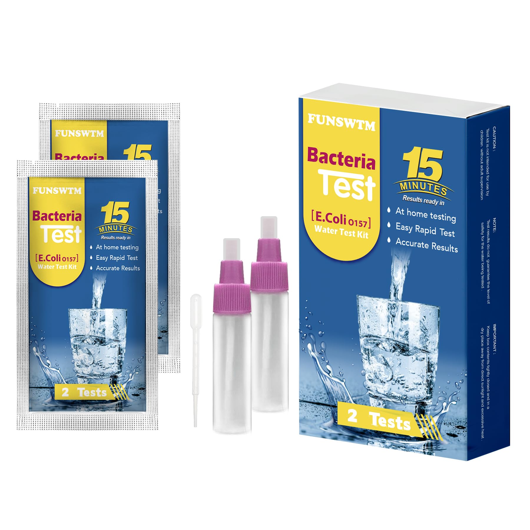 Bacteria Water Test Kit - Results as Fast as 15 MINS -Detects Coliform (Inc. E. coli) & Non-Coliform Bacteria in Drinking, Well Tap & Pool Water – 2 Pack FUNSWTM uk supplements