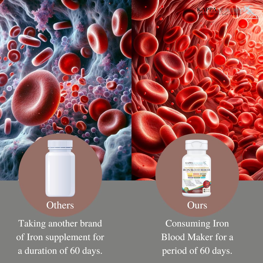 KAPPA NUTRITION Iron 26mg, Vitamin C & Orange 150mg, Folate 667mcg DFE, Vitamin B12, Beetroot, Brewers Yeast, Broccoli & MCT Oil 9 in 1 Advanced Complex (90 Capsules) KAPPA NUTRITION uk supplements