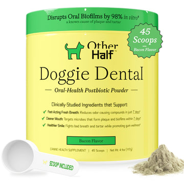 OTHER HALF Doggie Dental Supplement Powder - Dog Breath Freshener & Teeth Cleaning Made Easy - Oral Health Postbiotic for Dogs - Targets Tartar, Plaque & Bad Breath | 45 Scoops, Bacon Flavor OTHER HALF uk supplements