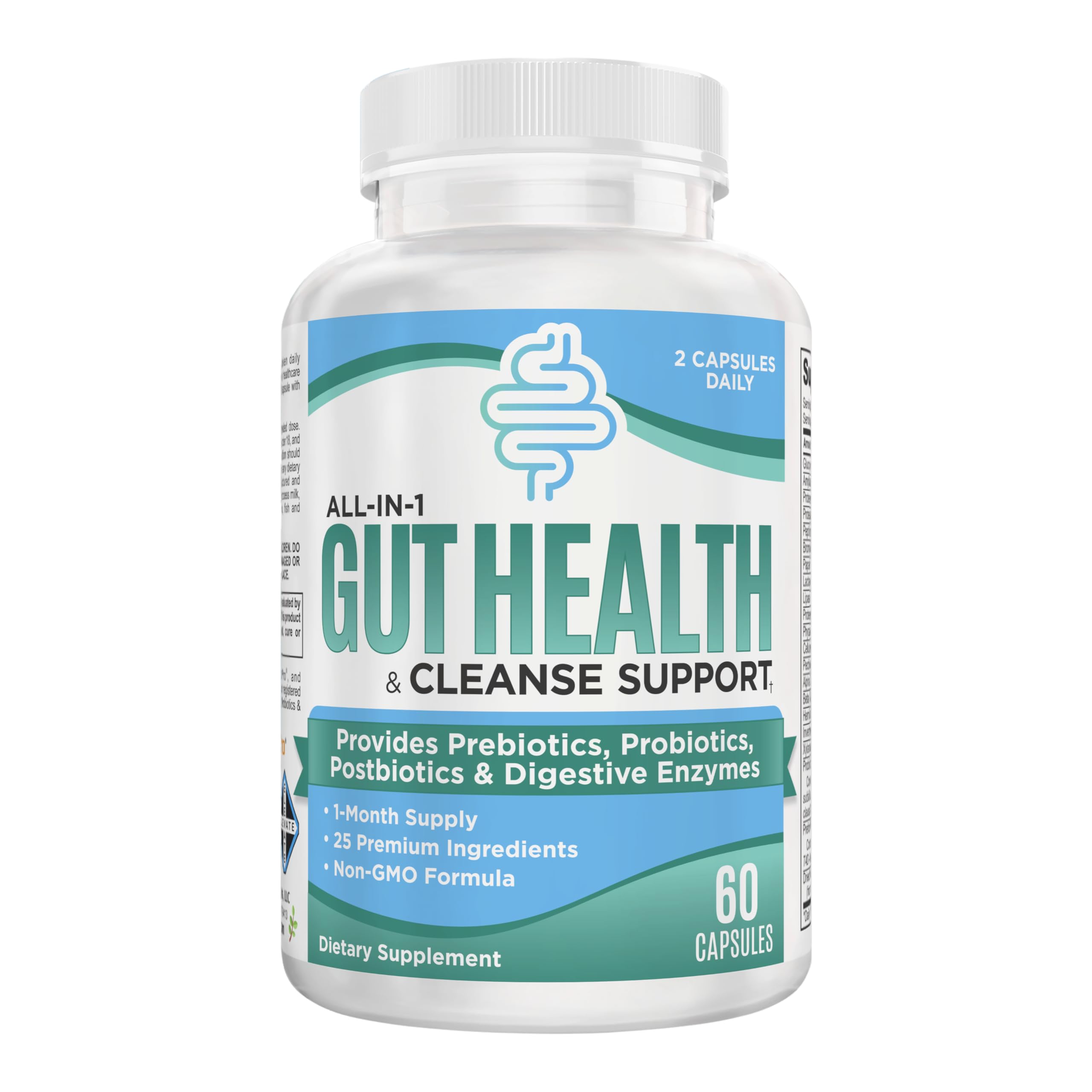 Gut Health Support Supplement (25-in-1) with Prebiotics, Probiotics, Postbiotics & Digestive Enzymes | Gut Supplements | 60 Capsules Elevate Recovery Supplements uk supplements
