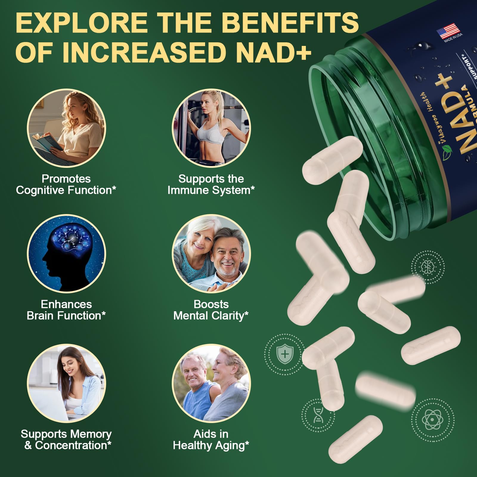 Vikaywoo NAD Supplement 1585 Mg -True NAD & Resveratrol, NMN Alternative Liposomal NAD+ for Women & Men, Support Cellular Health, Stamina & Healthy Aging - 120 Capsules Vikaywoo uk supplements
