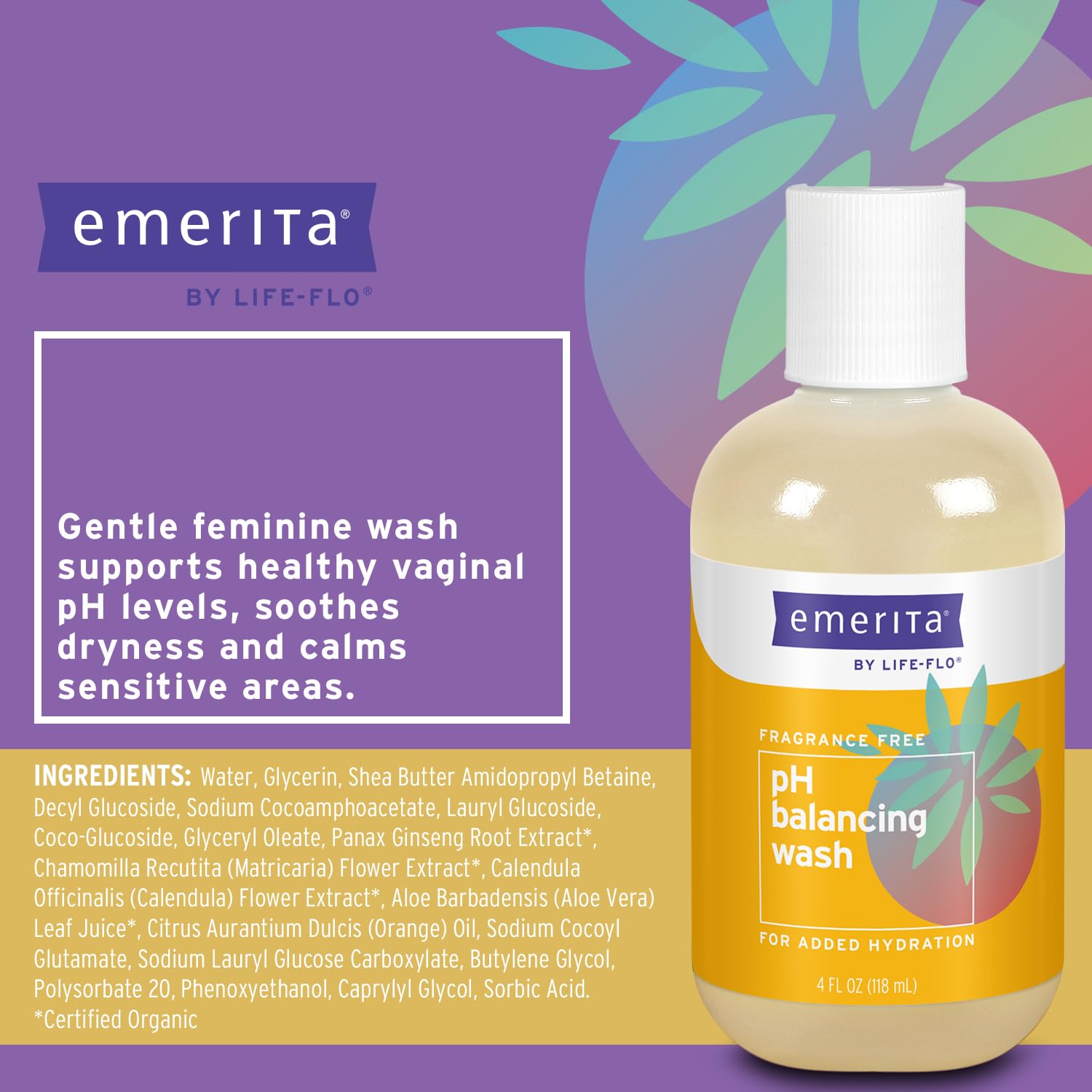 Emerita by Life-flo pH Balancing Feminine Wash, Hydrating Cleanser Soothes Delicate Areas Emerita uk supplements