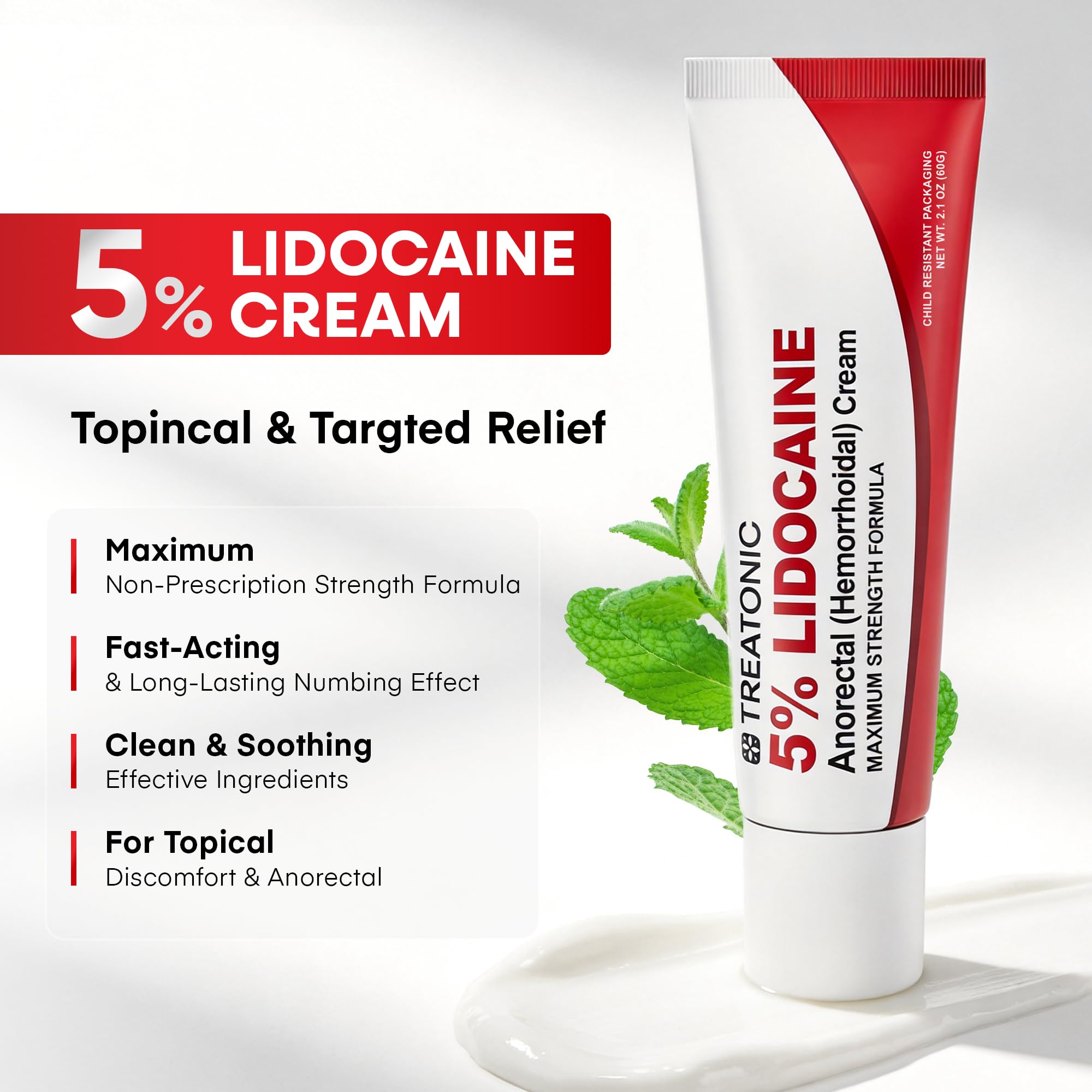 Treatonic 5% Lidocaine Numbing Cream: Lidocaine Cream for Pain Relief, Itching, Burning, Soreness, Hemorrhoid - Maximum Strength Topical Numb Cream - Fast Acting & Long Lasting Numbing Cream- 2.1 oz Treatonic uk supplements