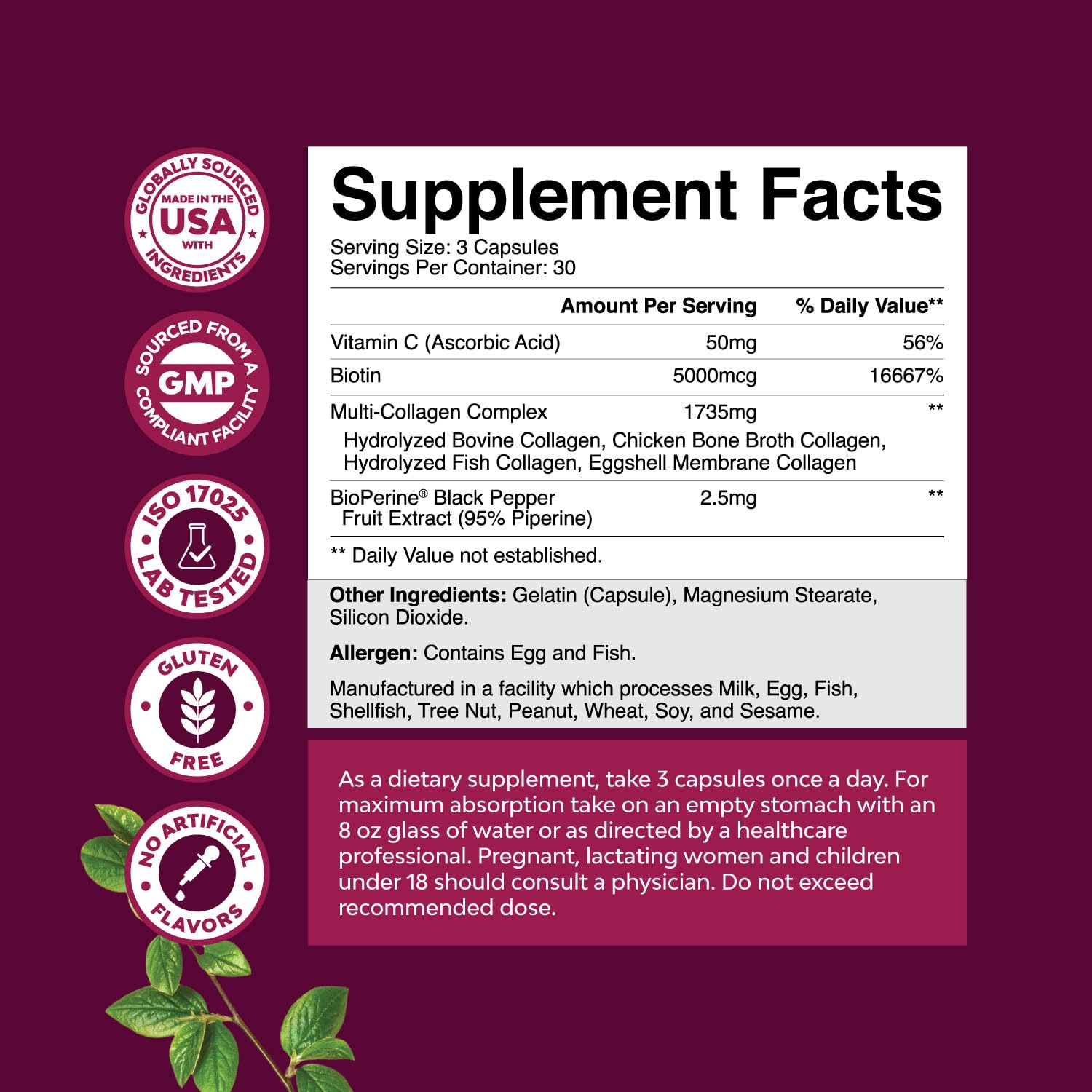 Advanced Multi Collagen Complex - Ageless Multi Collagen Peptides Supplements with Type 1 2 3 5 & X & Biotin for Hair, Skin and Nails Vitamins - Biotin Supplements for Women & Men - 90 Count Natures Craft uk supplements