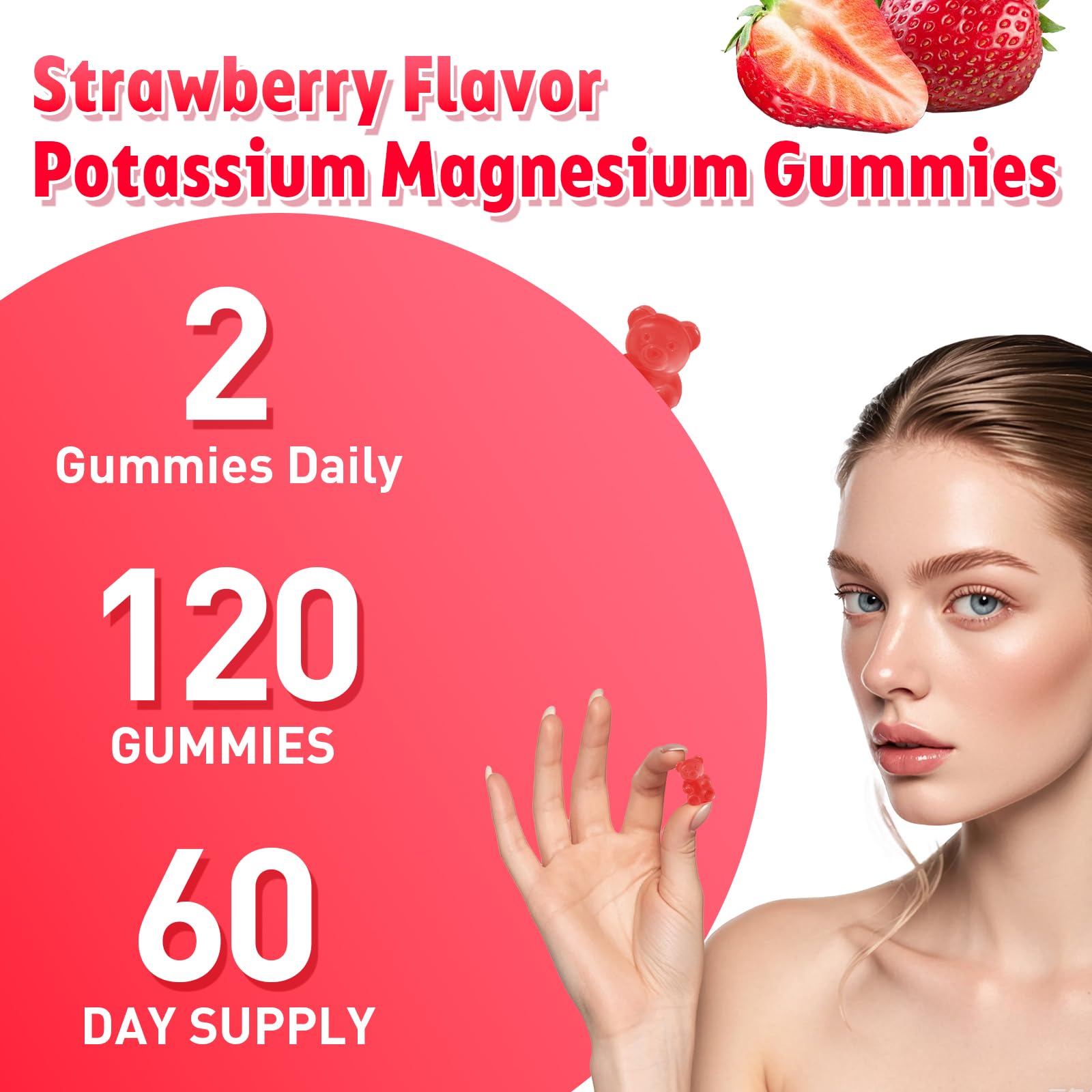 2 Pack Potassium Magnesium Gummies for Men & Women, Potassium Magnesium Supplement for Leg Cramps, Muscle Health, & Electrolyte Balance, Strawberry Flavor, 120 Gummies Flyrocer uk supplements