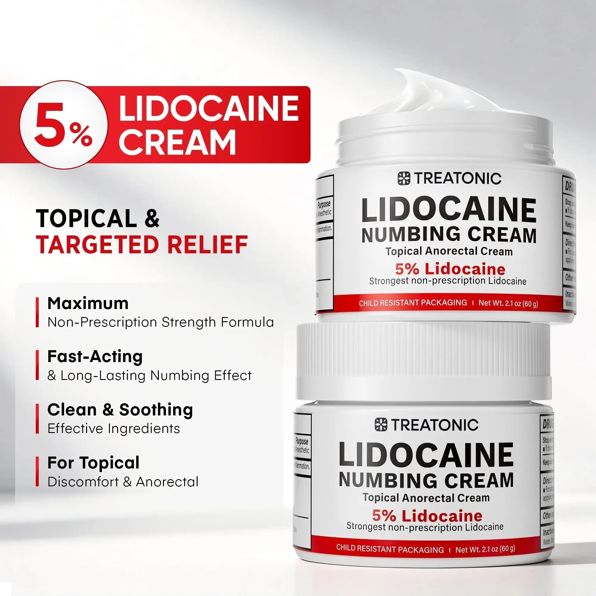 5% Lidocaine Topical Numbing Cream: Maximum Strength Topical Anesthetic Numb Cream for Pain Relief, Itching, Burning, Soreness, Hemorrhoid - Fast Acting & Long Lasting Numbing Formulation - 2.1 oz Treatonic uk supplements