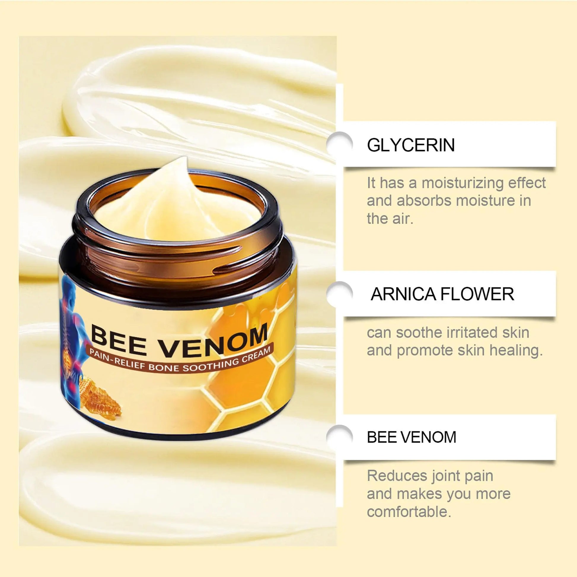 Liwoci Bee Venom Cream-Suitable for Neck, Waist, Back, Hands, Feet and Leg Joint Pain Care Liwoci uk supplements