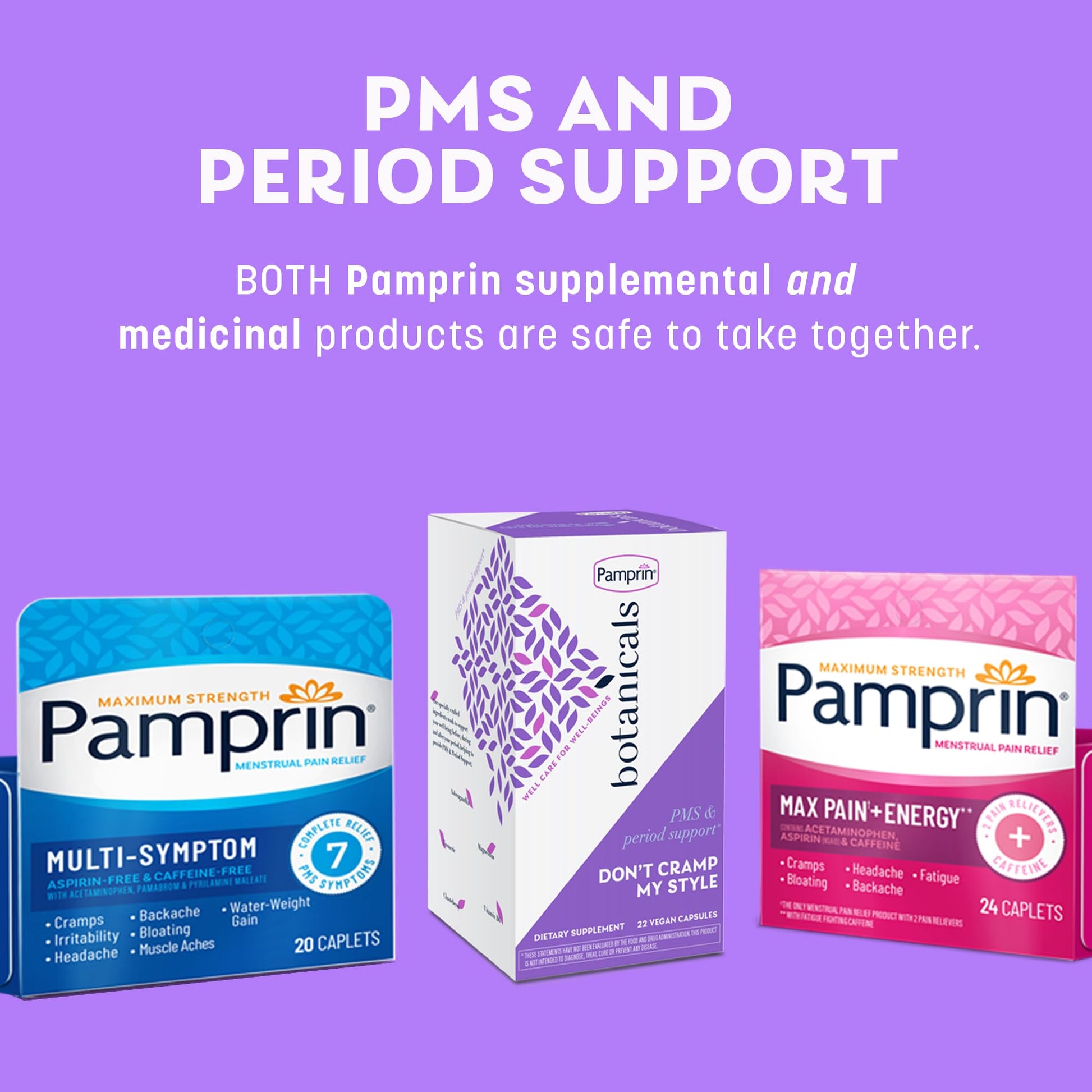 Pamprin Botanicals Supplement for PMS & Period Support, with Ashwagandha, Magnesium, Turmeric, Vitamin B6, Chasteberry, 22 Count Pamprin uk supplements