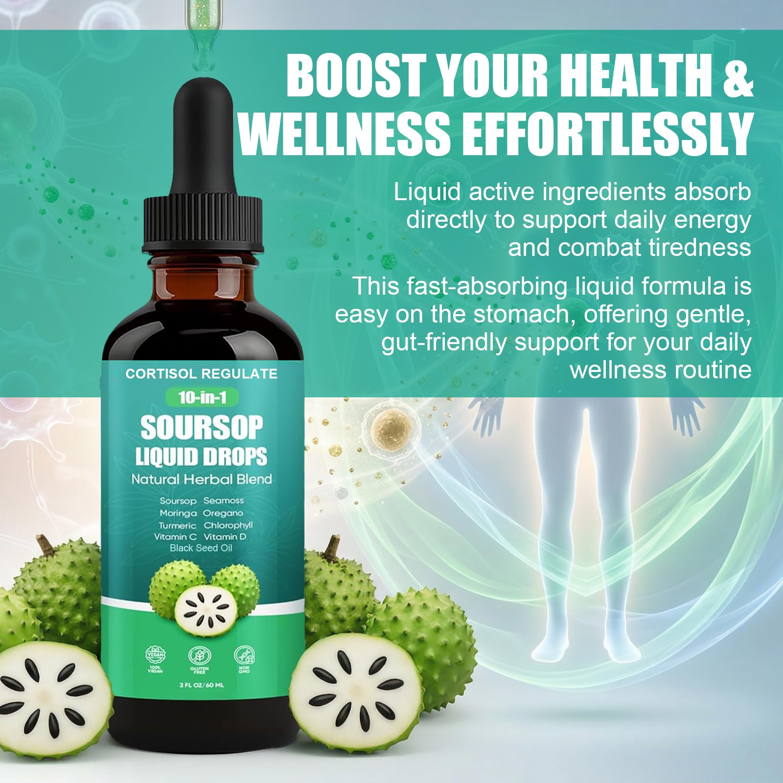CORTISOL REGULATE Soursop Liquid Drops, 10-in-1 Blend with Sea Moss, Moringa, Turmeric, Black Seed Oil, Oregano, and More, 2 fl oz (1 Pack) CORTISOL REGULATE uk supplements