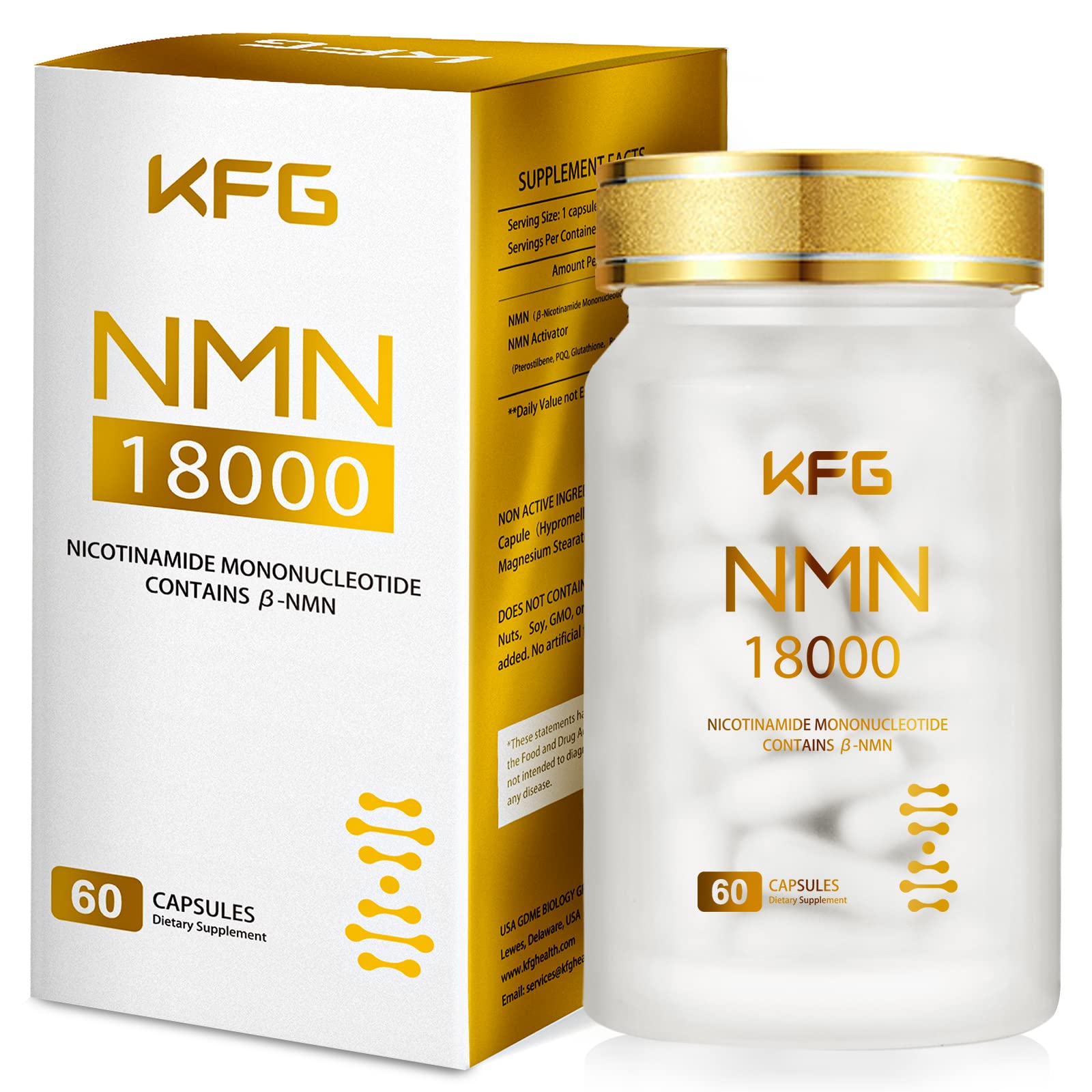 KFG NMN 18000 - NMN Nicotinamide Mononucleotide Supplement with Resveratrol, Stabilized Form & 99% High Purity to Boost NAD+ Levels for DNA Repair Supplement,for Healthy Aging,60 Capsules KFG uk supplements