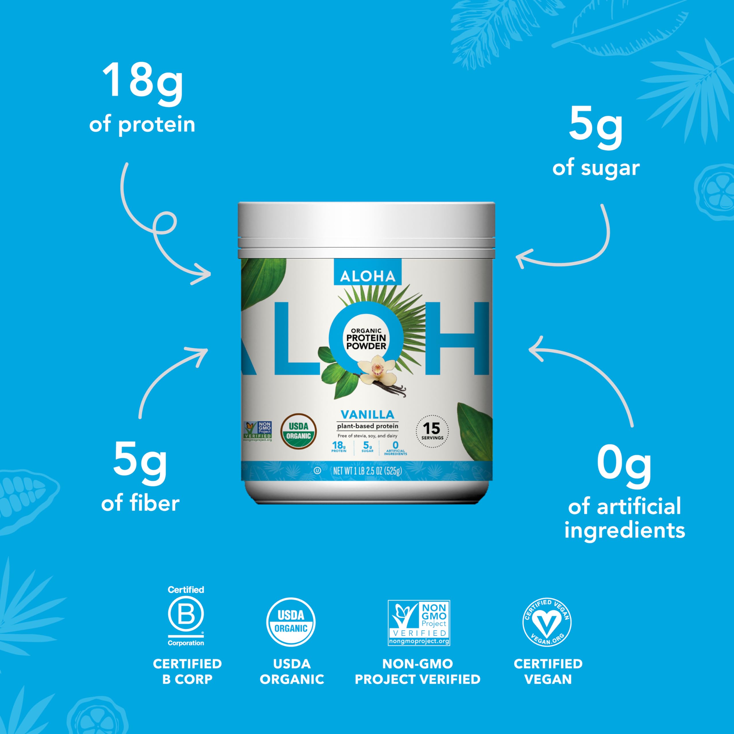 ALOHA Organic Plant Based Protein Powder, Stevia Free, Vanilla, 19.6 oz, 15 Servings PACKAGING MAY VARY ALOHA uk supplements