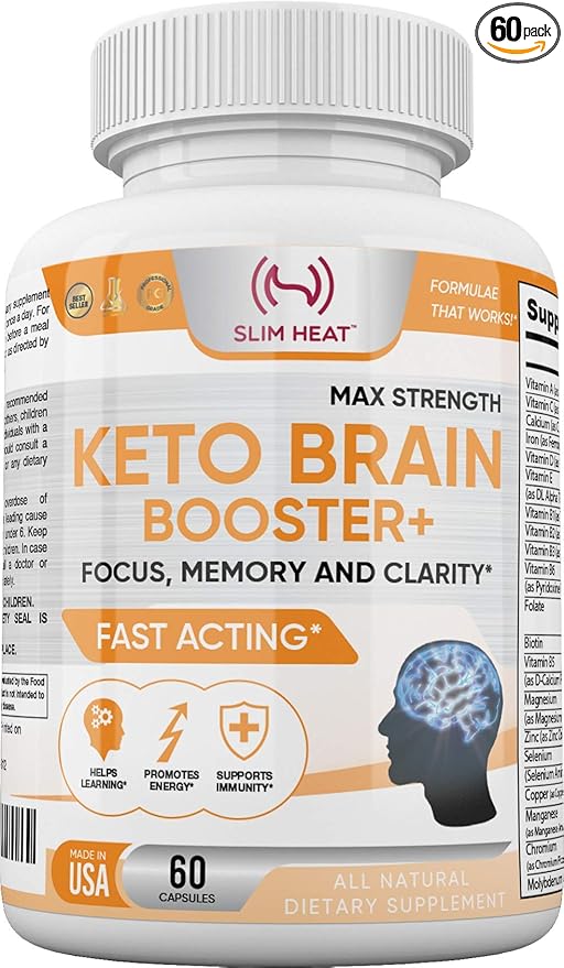 Keto Brain Booster - Brain Supplement - Focus, Concentration, Memory Neuro Supplement for Women & Men - Supports Learning, Energy, Immunity - All Natural, Non GMO, Made in USA - 60 Capsules Slim Heat uk supplements