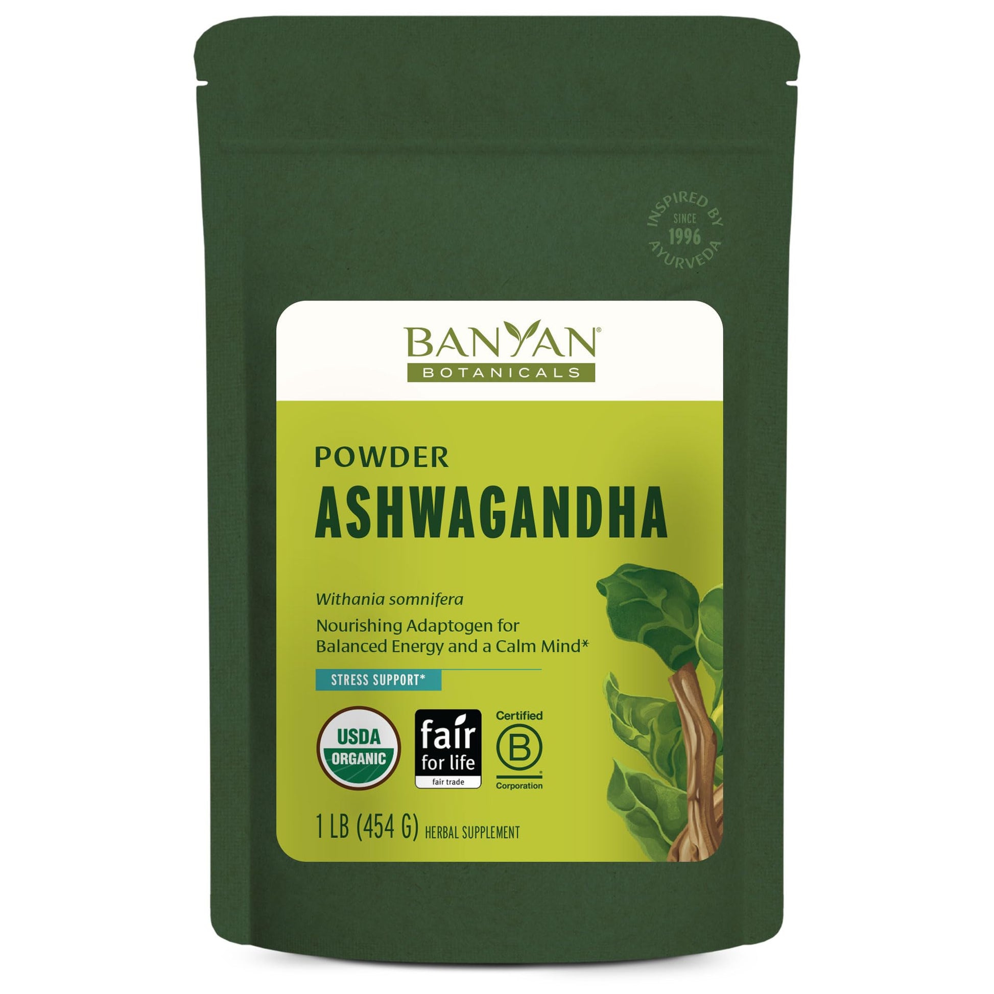 Banyan Botanicals Organic Ashwagandha Root Powder–1lb Bulk (504 Servings)Natural Cortisol Manager & Adrenal Support–Stress Relief, Better Sleep & Energy–Adaptogen for Smoothies & Moon Milk–Vegan,FFL* Banyan Botanicals uk supplements