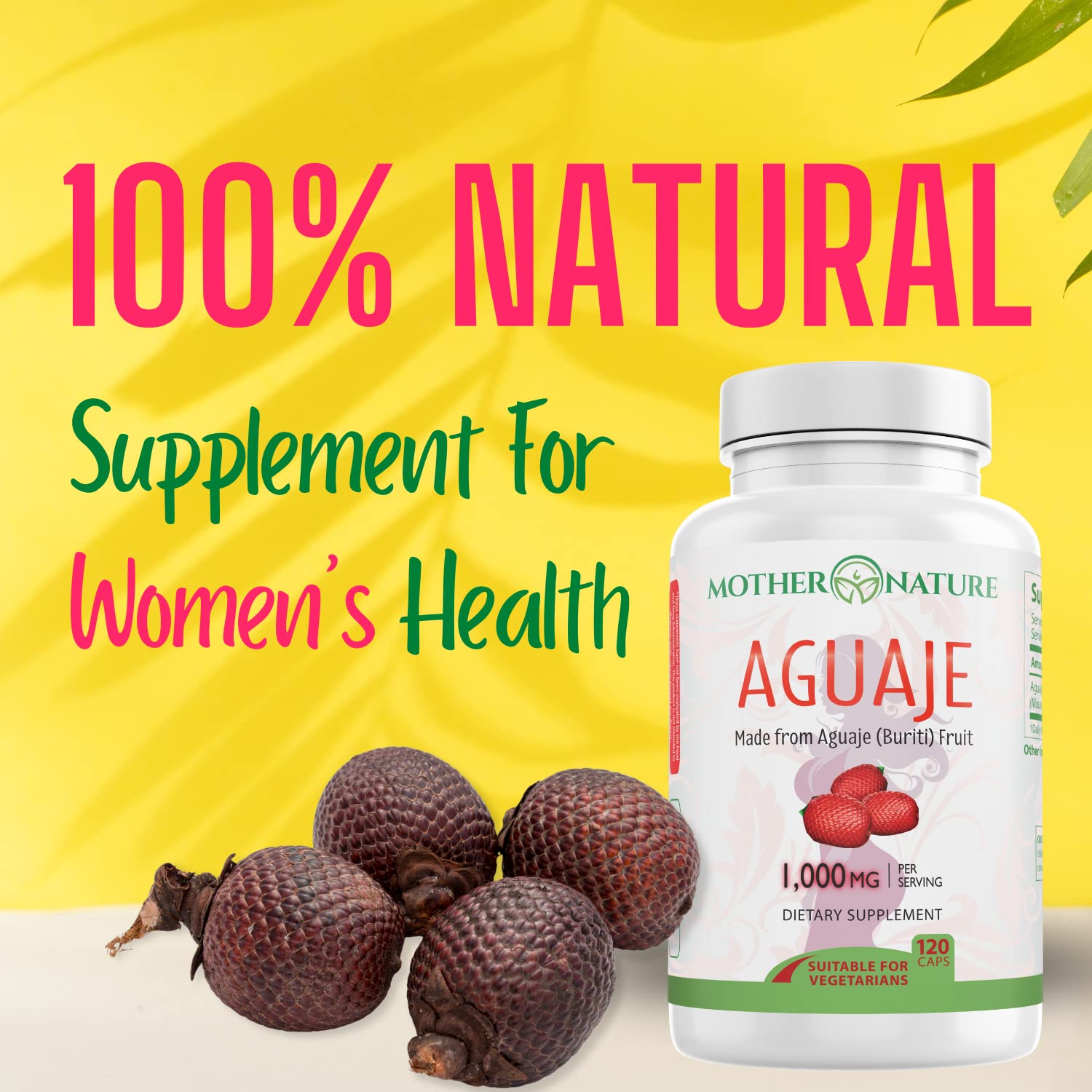 Mother Nature Aguaje Curves Capsules for Women, 1000mg (120ct), Natural & Sustainably Sourced Aguaje Fruit from Peru for Female Health, Hormone Balance, Curve Enhancer, Vegan, Non-GMO & Gluten-Free Mother Nature Organics Superfoods for Organic Living uk supplements