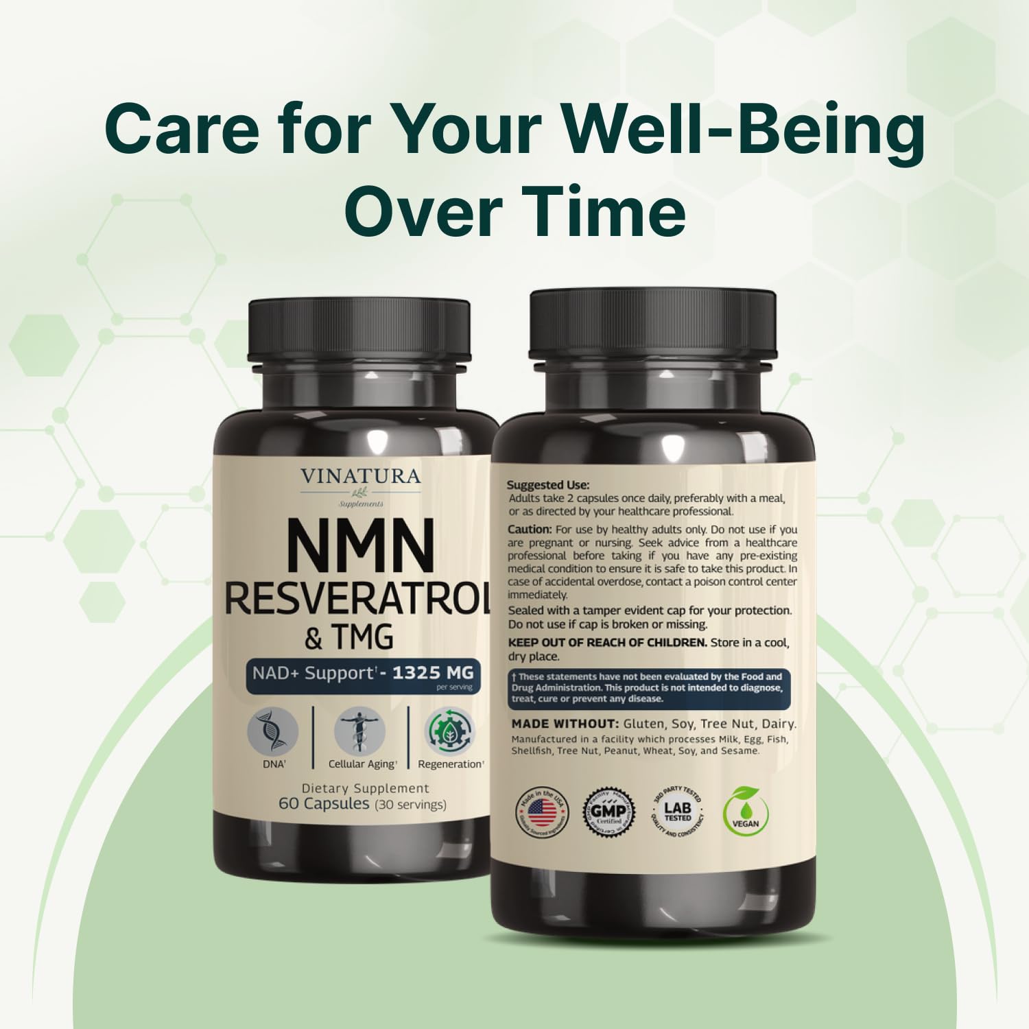 VINATURA NMN Complex Supplement 1325MG - NMN 1000mg with Resveratrol and TMG, Support NAD+, 60 Capsules VINATURA uk supplements