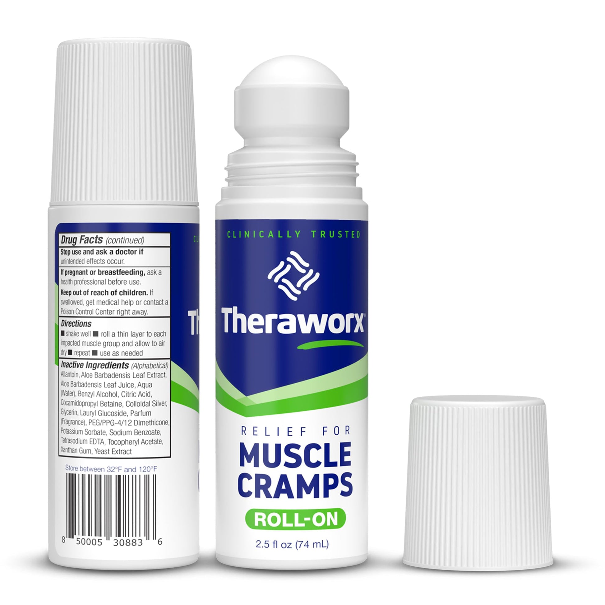 Theraworx Relief for Muscle Cramps Roll-On Fast-Acting Muscle Spasm, Leg Soreness with Magnesium Sulfate - 2.5 oz - 2 Count Theraworx uk supplements